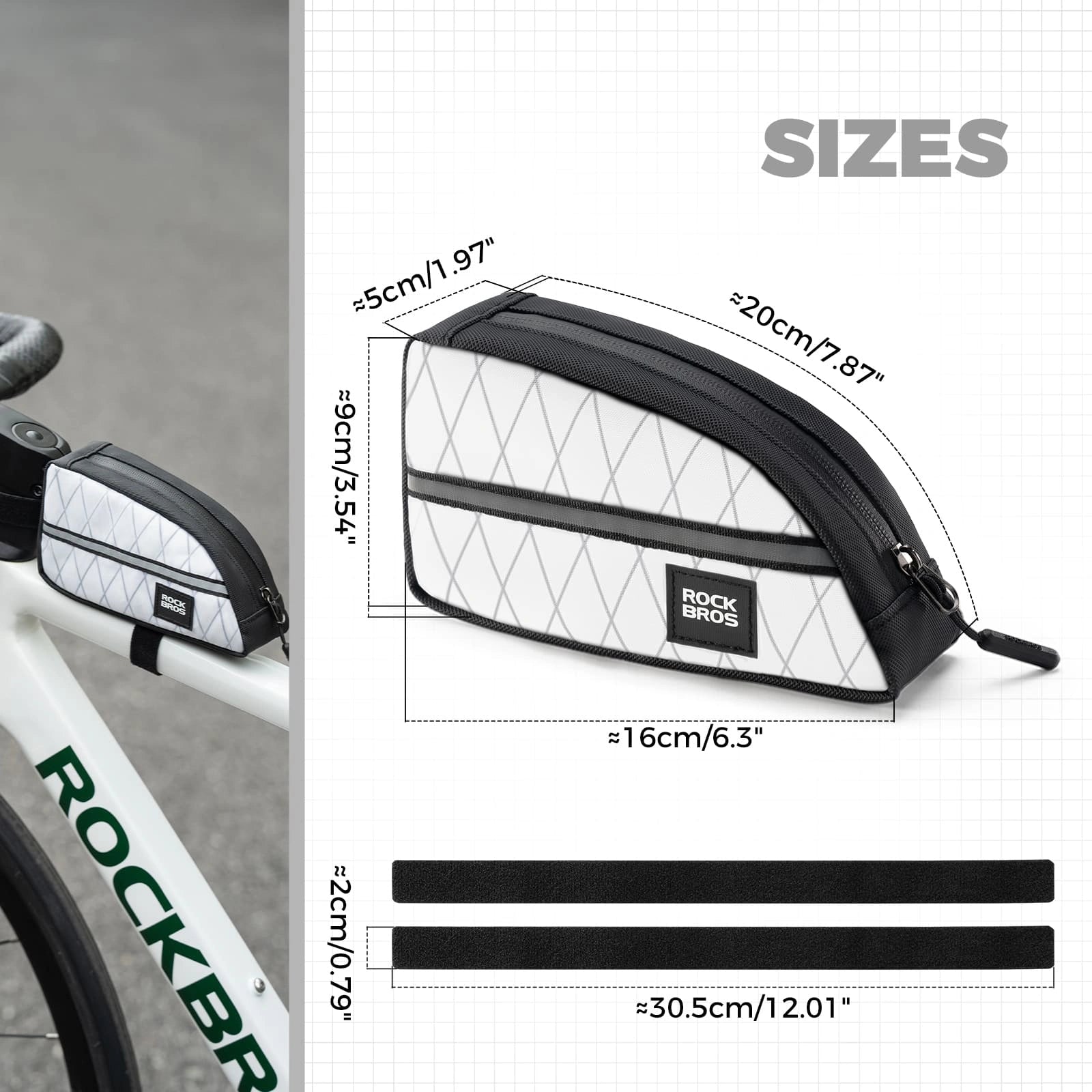 ROCKBROS 0.9L Waterproof Bike Top Tube Bag With Slim Fit And Easy-Access Zipper
#Color_White