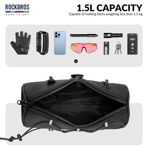 ROCKBROS 1.5L Bike Handlebar Roll Bag with Twist Lock Mount and Waterproof Design
#Color_Black