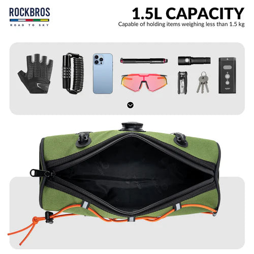 ROCKBROS 1.5L Bike Handlebar Roll Bag with Twist Lock Mount and Waterproof Design
#Color_Green