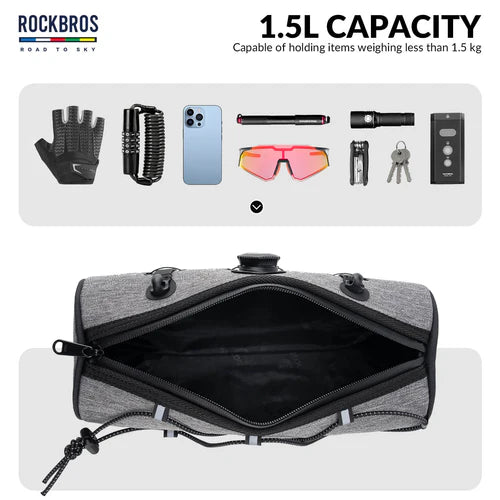 ROCKBROS 1.5L Bike Handlebar Roll Bag with Twist Lock Mount and Waterproof Design
#Color_Gray