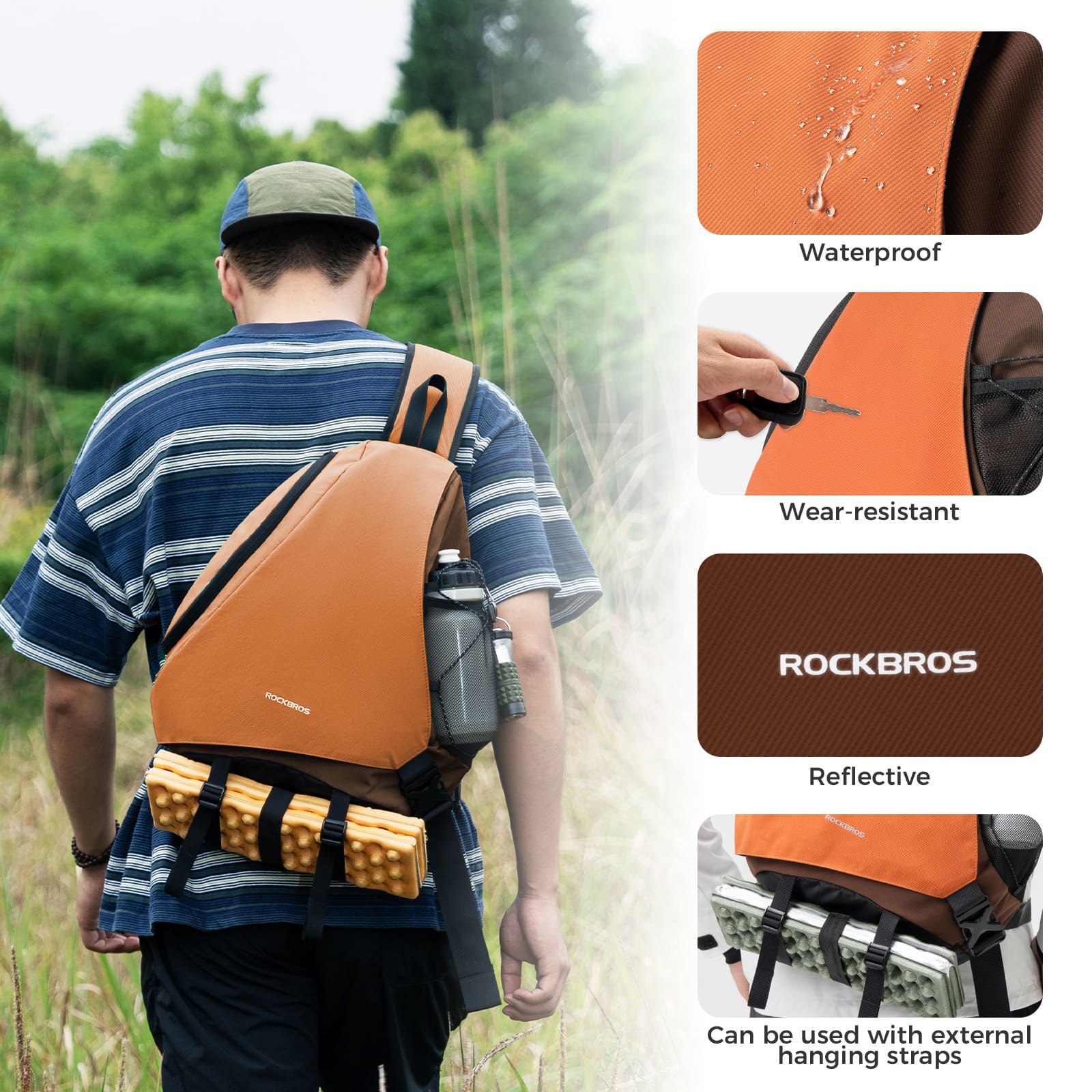 ROCKBROS outdoor crossbody sling bag with magnetic buckle for cycling hiking and daily carry
#Color_Orange