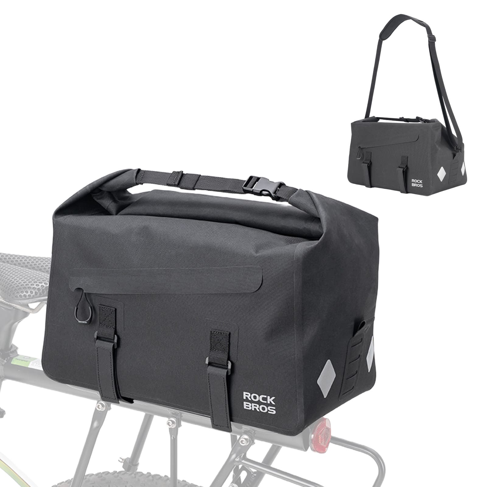 RideMate 100% Waterproof Bike Rear Rack Bag 16L Black