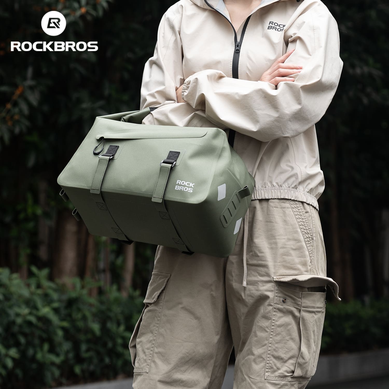 ROCKBROS 16L waterproof bike rear rack bag with roll-top design for cycling commuting and travel