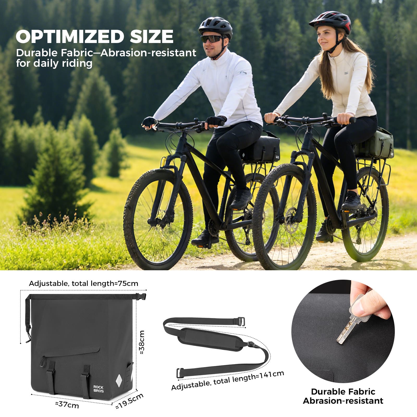 ROCKBROS 16L waterproof bike rear rack bag with roll-top design for cycling commuting and travel