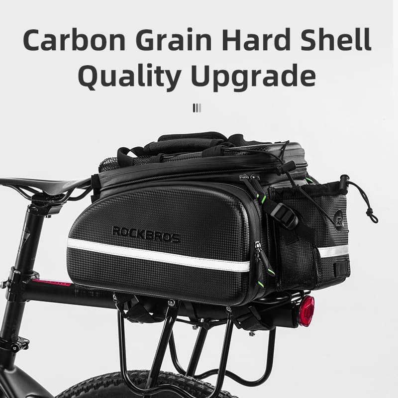 ROCKBROS Carbon Grain Hard Shell Bike Trunk Bag with Reflective Stripe for Quality Upgraded Cycling