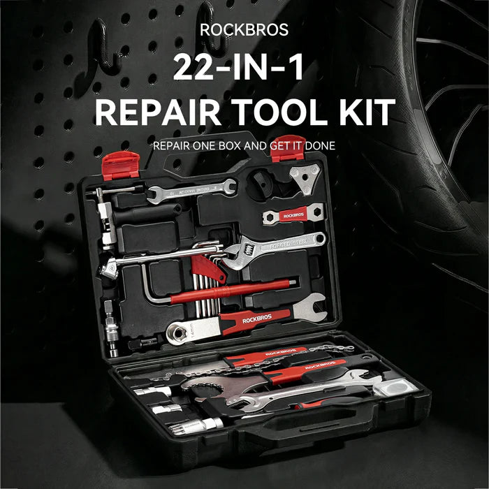 ROCKBROS 22-in-1 Bike Repair Tol Kit with Portable Storage Box for Road, Mountain, and Commuter Bike Mainteonance