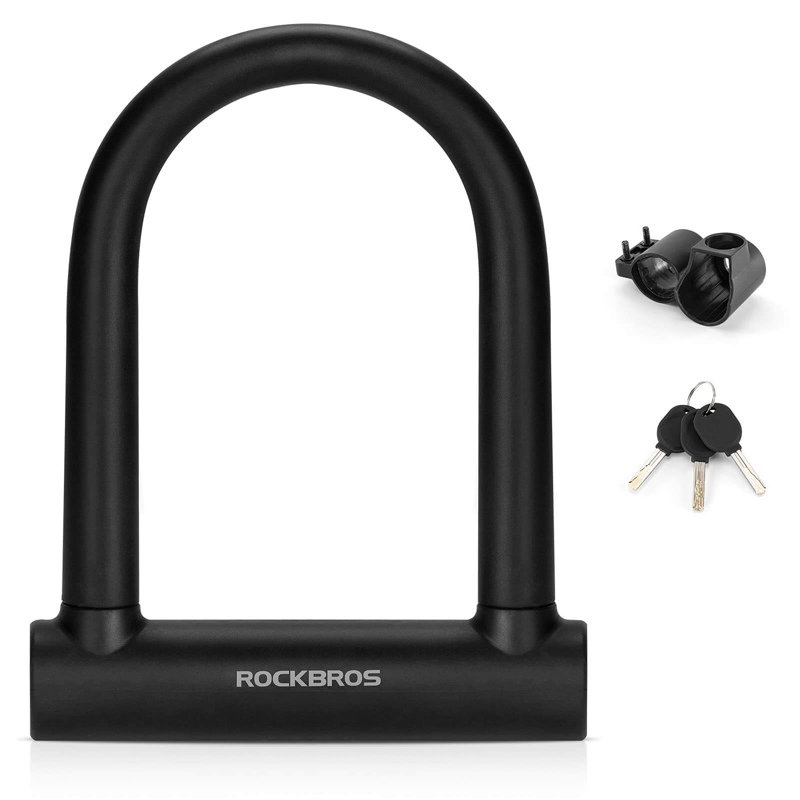ROCKBROS 22mm heavy-duty anti-cut U bike lock with hardened steel shackle and silicone protective cover
#Black