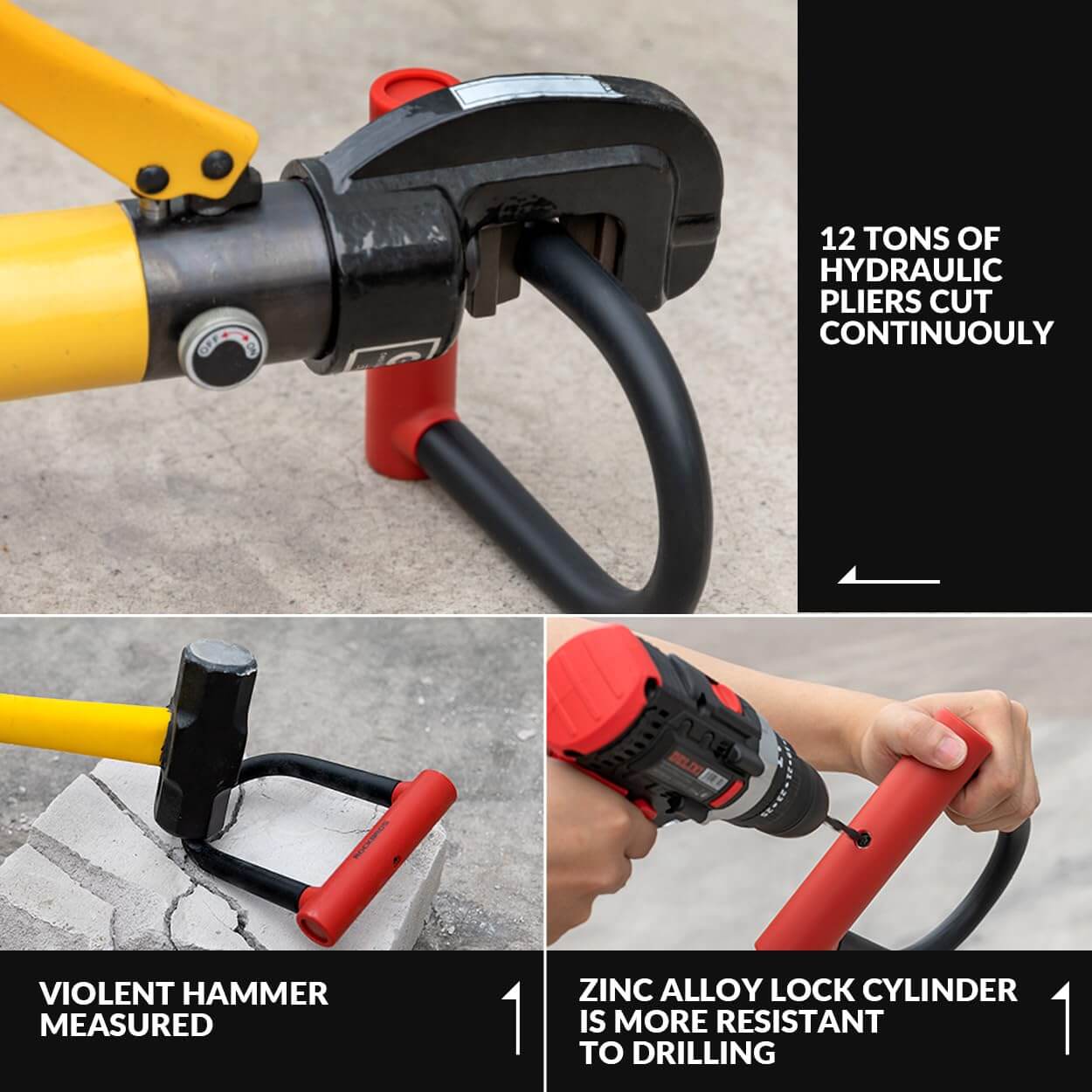 ROCKBROS 22mm heavy-duty anti-cut U bike lock with hardened steel shackle and silicone protective cover