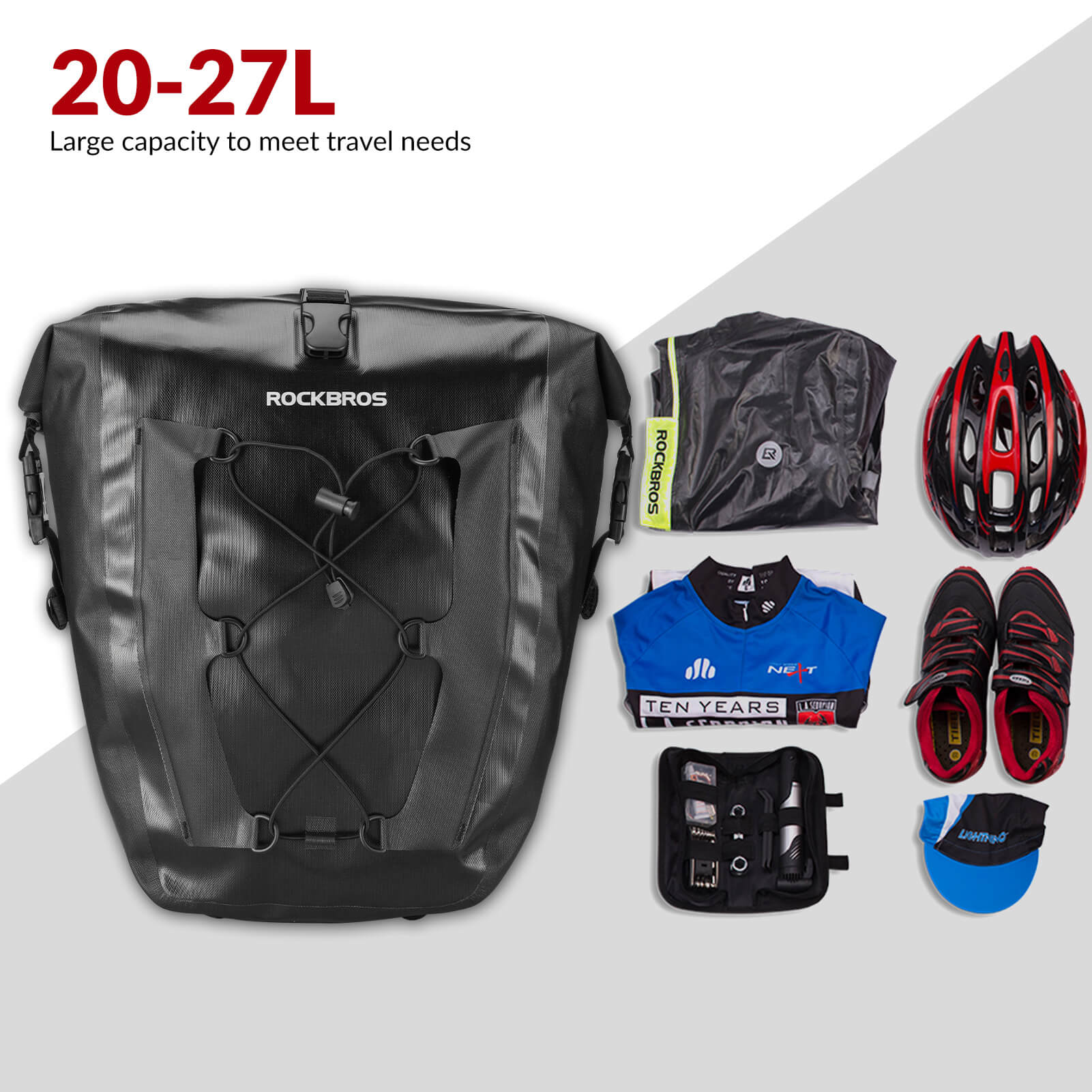ROCKBROS 27L waterproof bike pannier bag for rear rack with large capacity