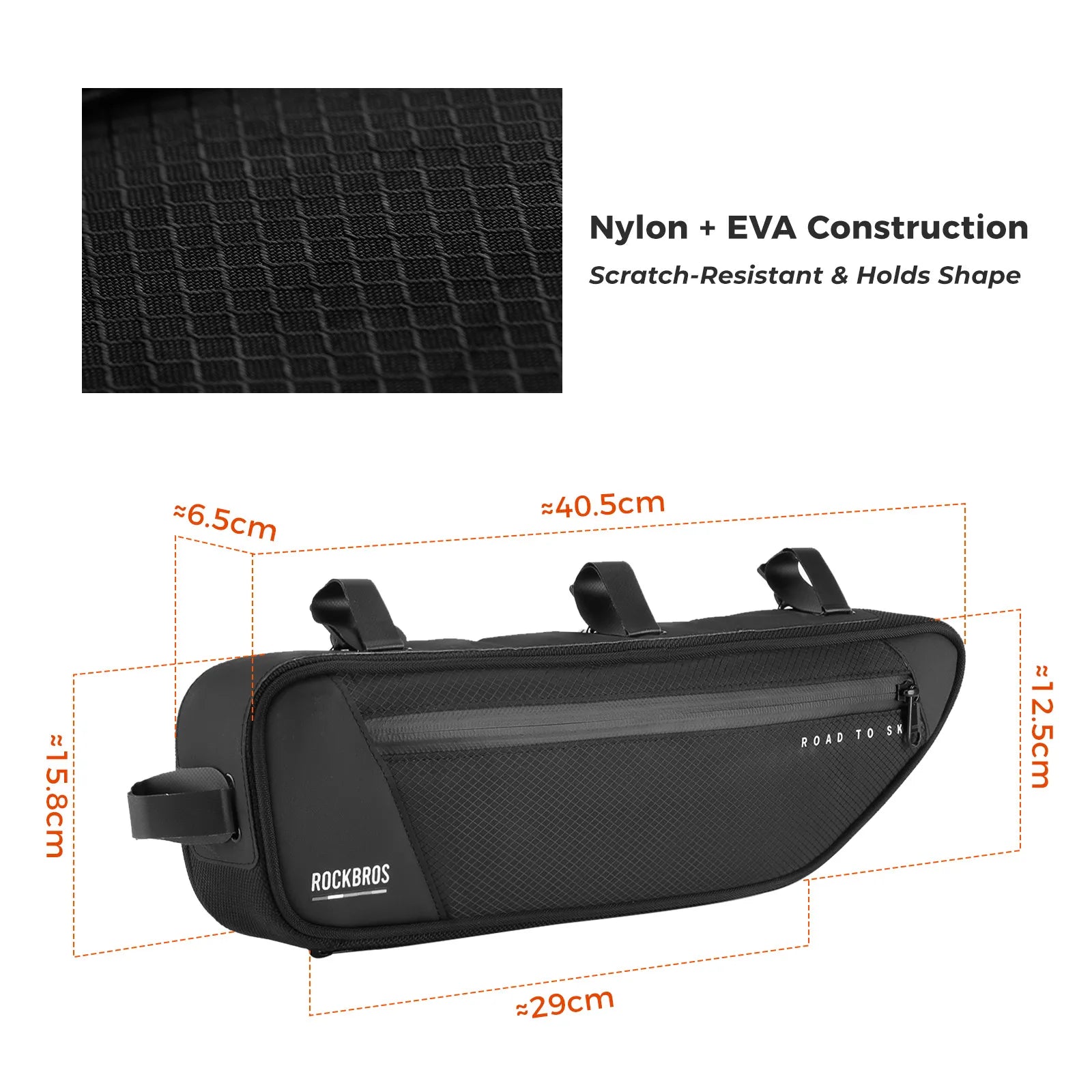 ROCKBROS 2L bike frame bag with ROCK FIT quick-release mounting and water-resistant storage design
#Color_Black