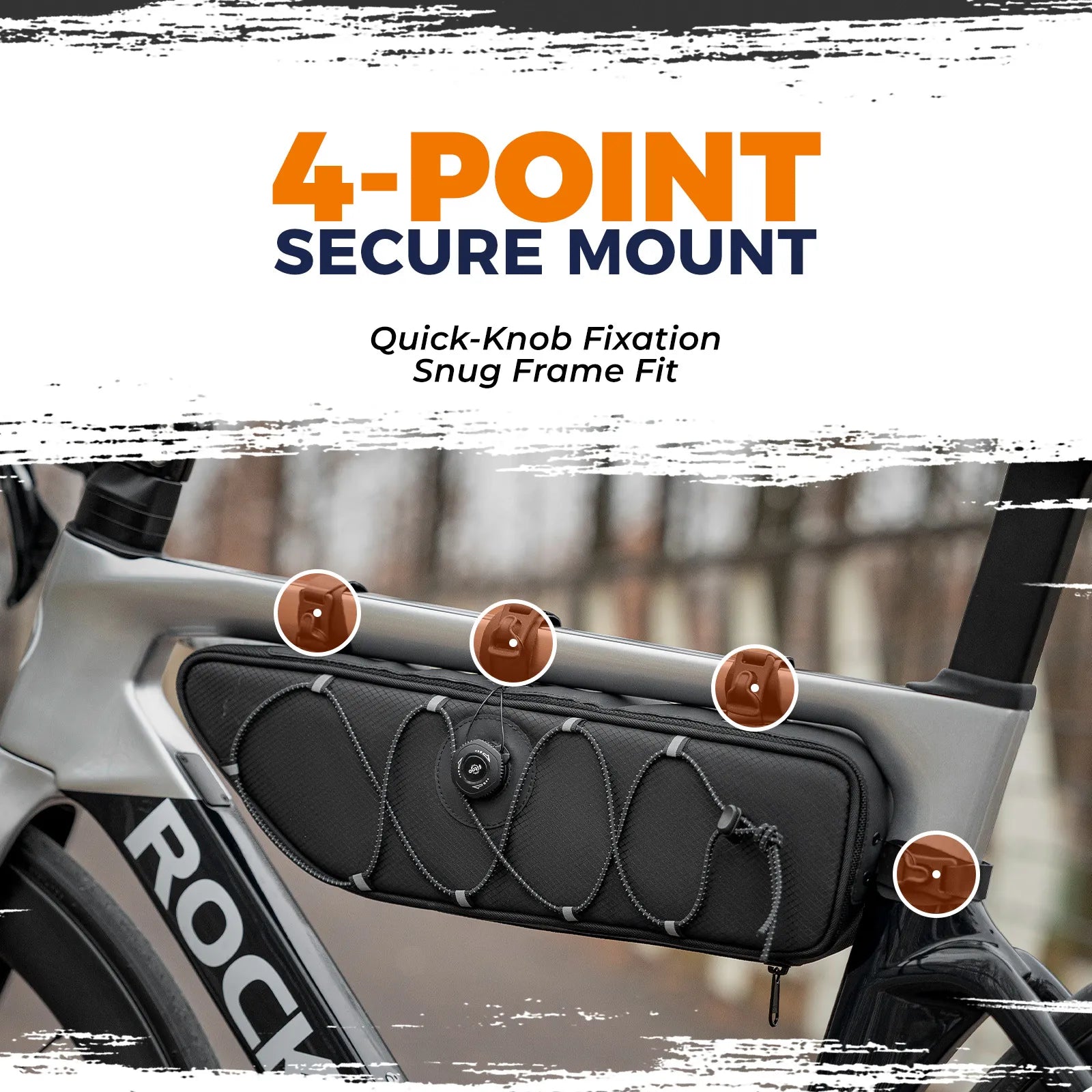 ROCKBROS 2L bike frame bag with ROCK FIT quick-release mounting and water-resistant storage design
