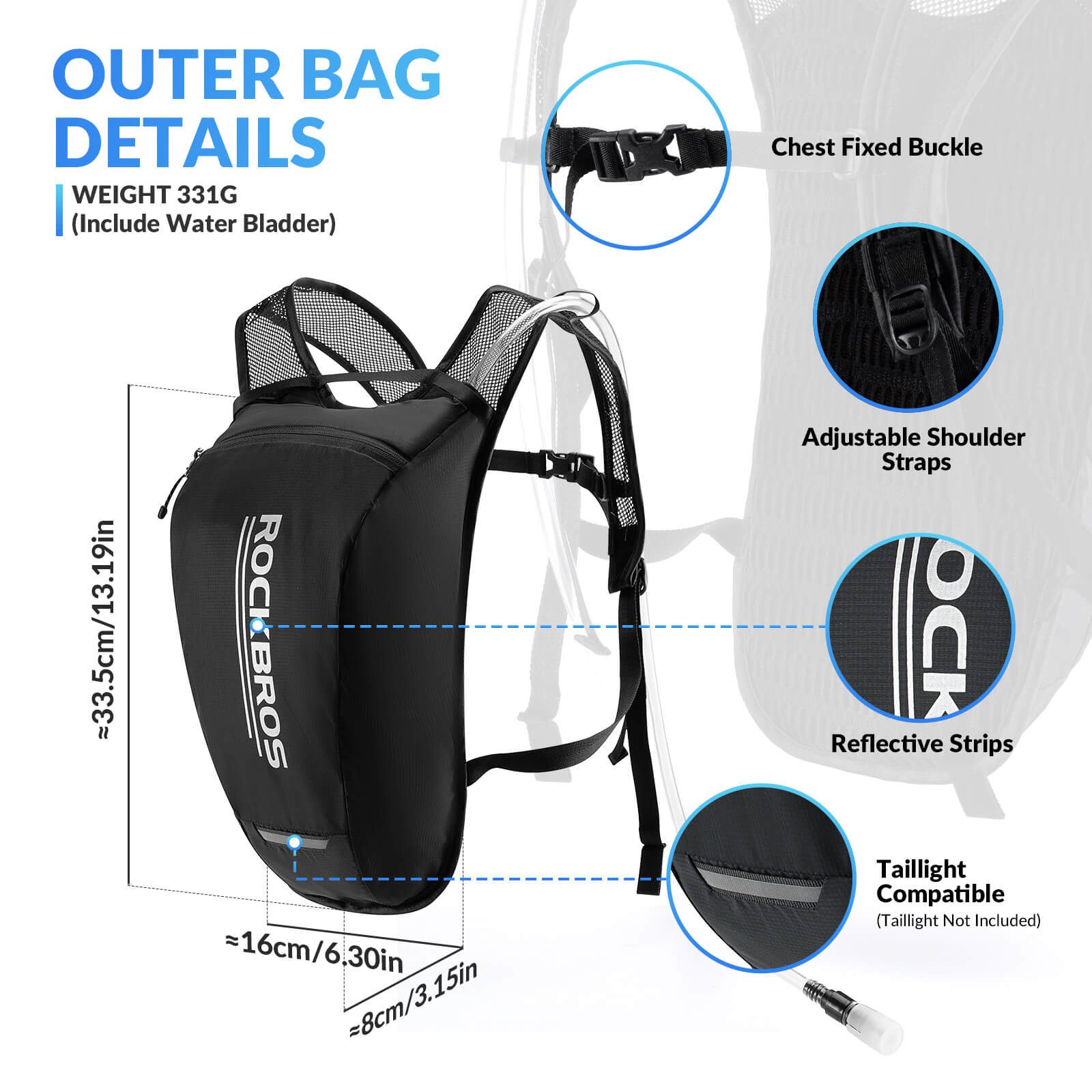 ROCKBROS 2L Hydration Backpack for cycling, hiking, and running with leak-proof water bladder and ergonomic breathable design