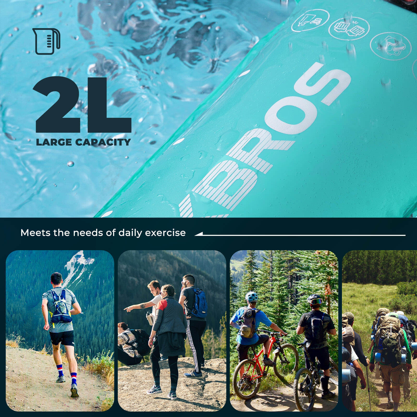 ROCKBROS 2L hydration bladder compatible with most outdoor backpacks