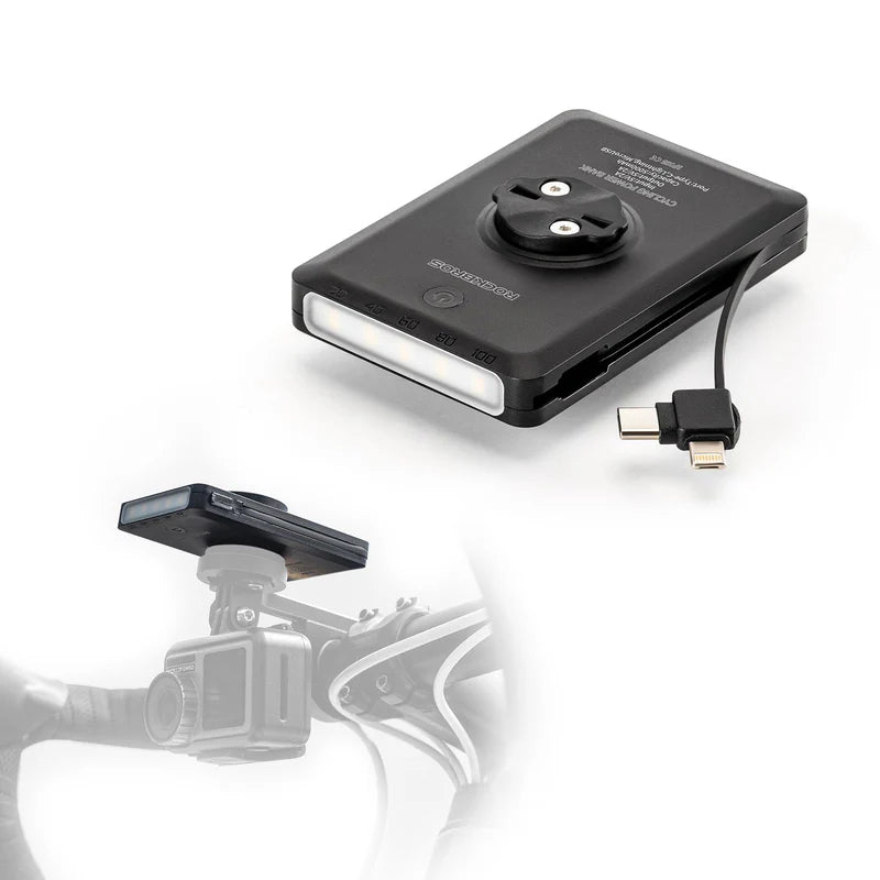 ROCKBROS 3-in-1 bike headlight with built-in power bank and under-mount bike computer mount for road and mountain bikes