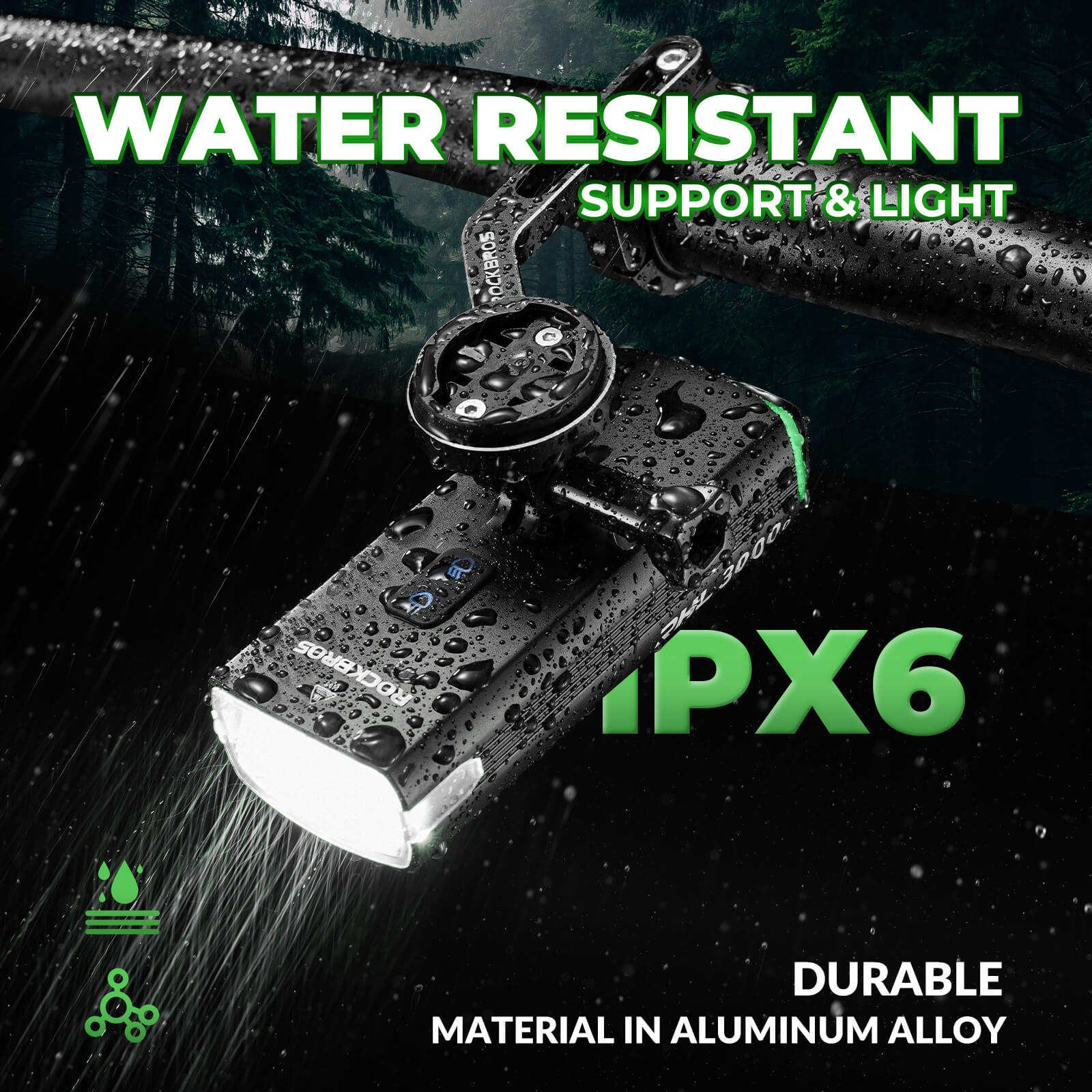 ROCKBROS 3000 Lumens bike headlight aluminum alloy housing with IPX6 waterproof rating