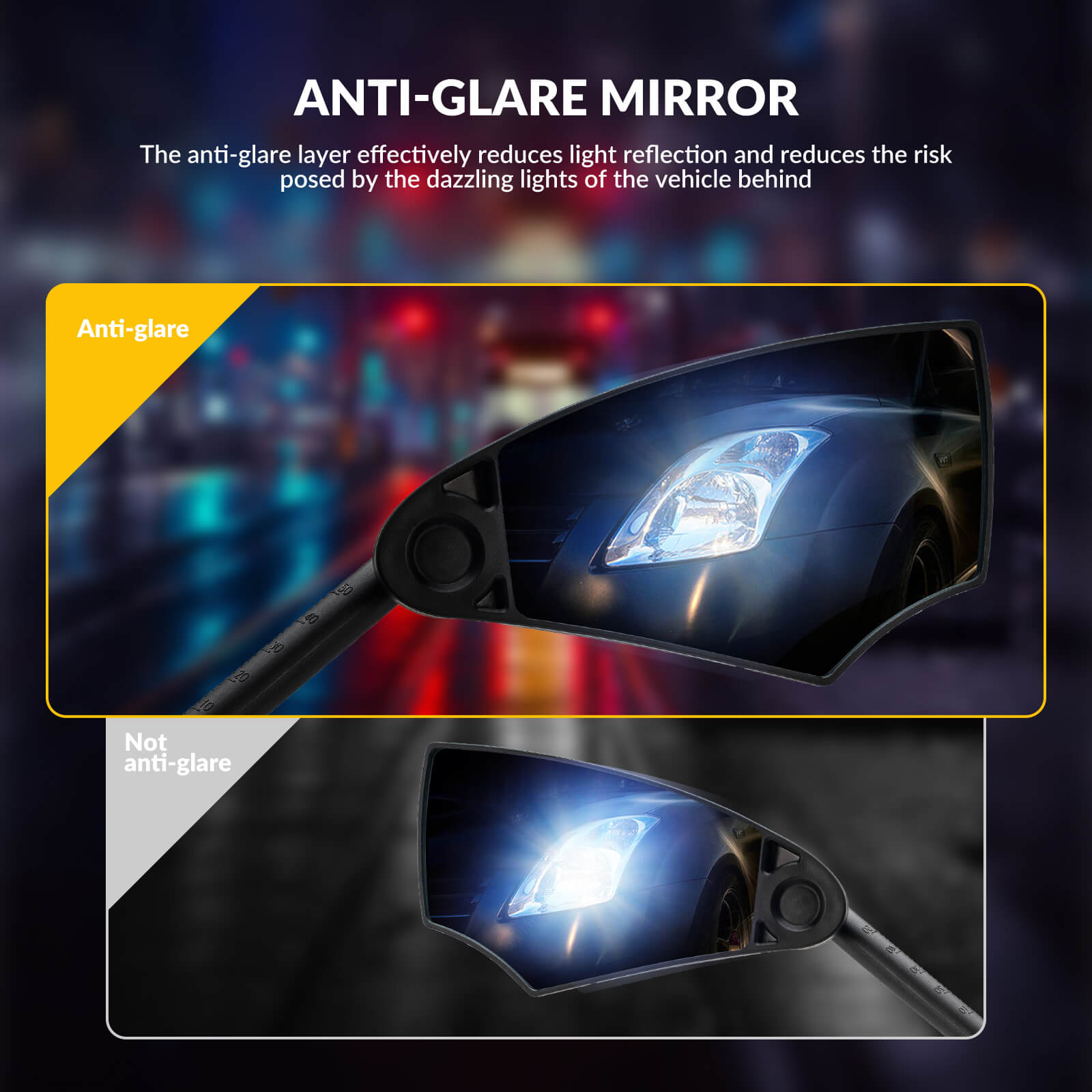 ROCKBROS anti-glare bike mirror, 360° rotation and extendable arm for optimal rear visibility