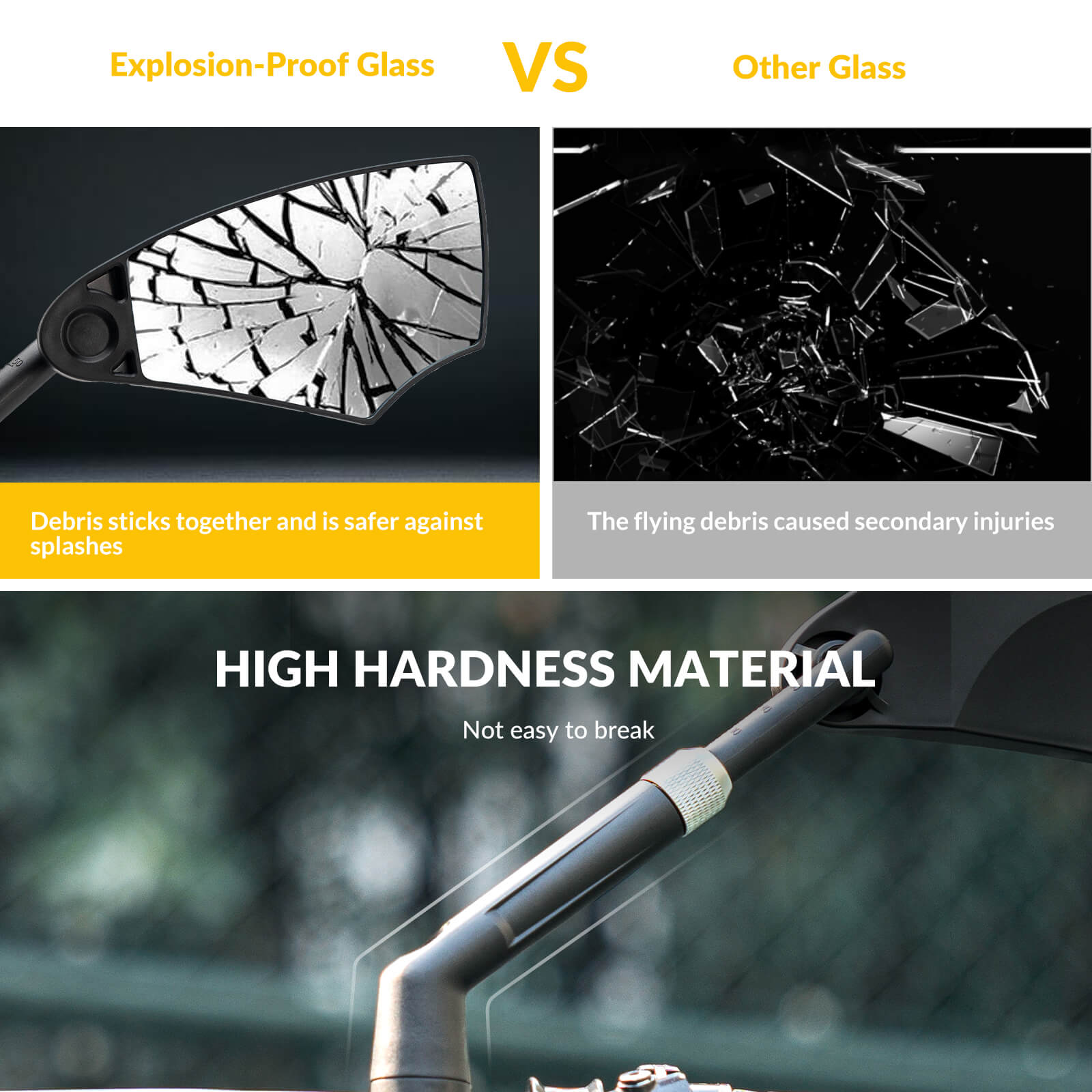 ROCKBROS anti-glare bike mirror, 360° rotation and extendable arm for optimal rear visibility