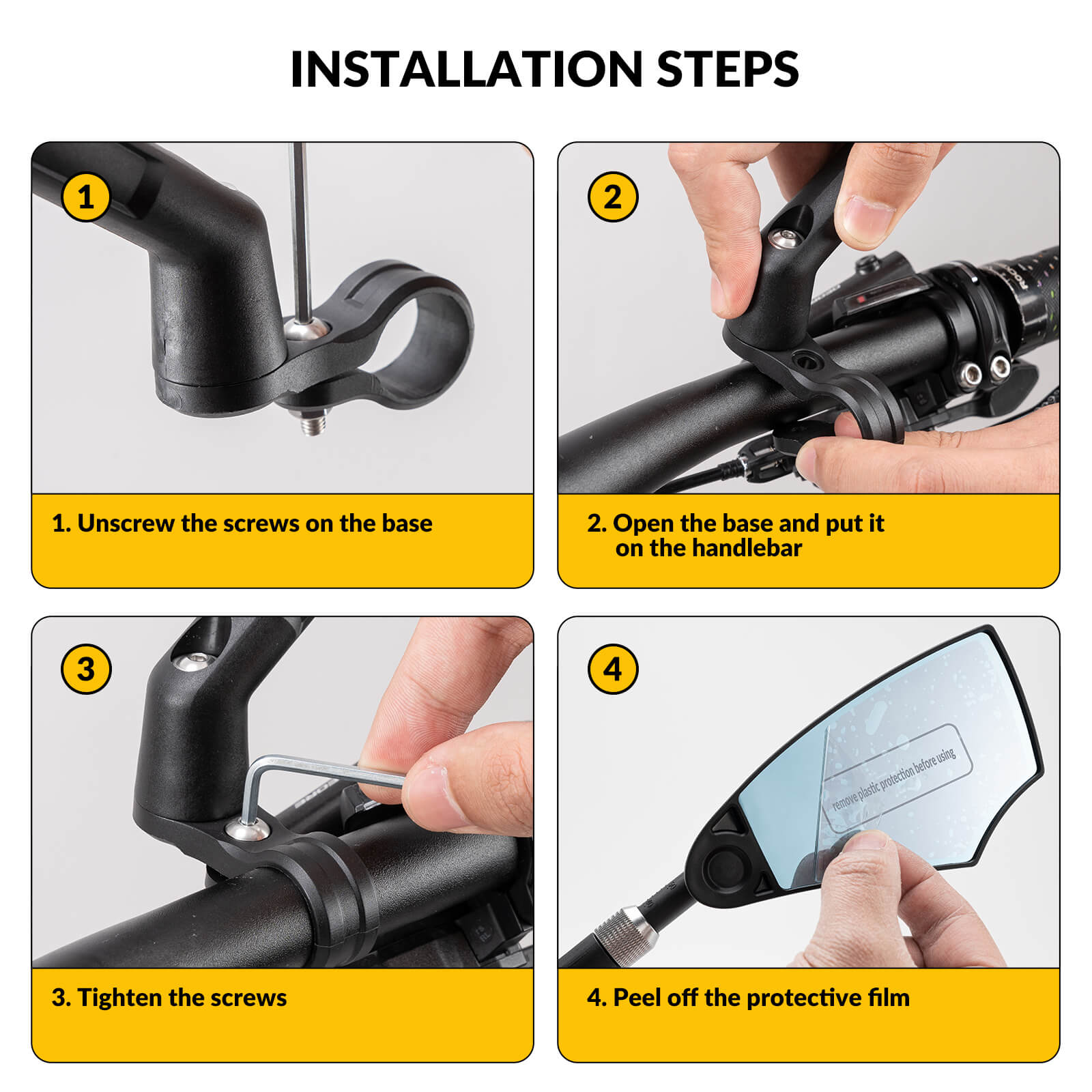 ROCKBROS anti-glare bike mirror, 360° rotation and extendable arm for optimal rear visibility