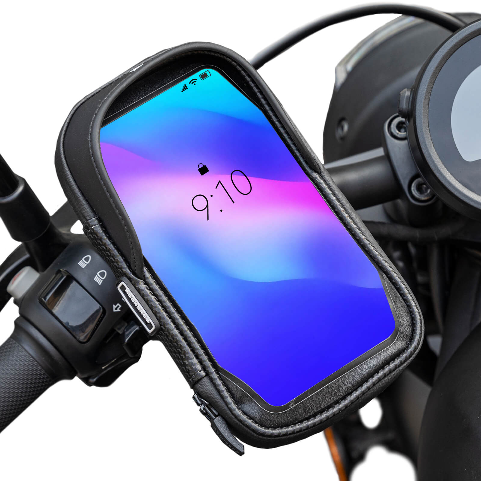 ROCKBROS 360° rotation bike phone mount bag with carbon texture design