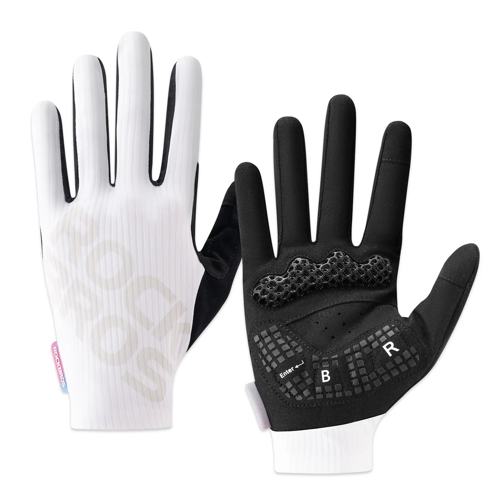 ROCKBROS 3D Padded Full Finger Cycling Gloves with Touchscreen Fingers, SBR Padding, and Anti-Slip Palm
#Color_White
