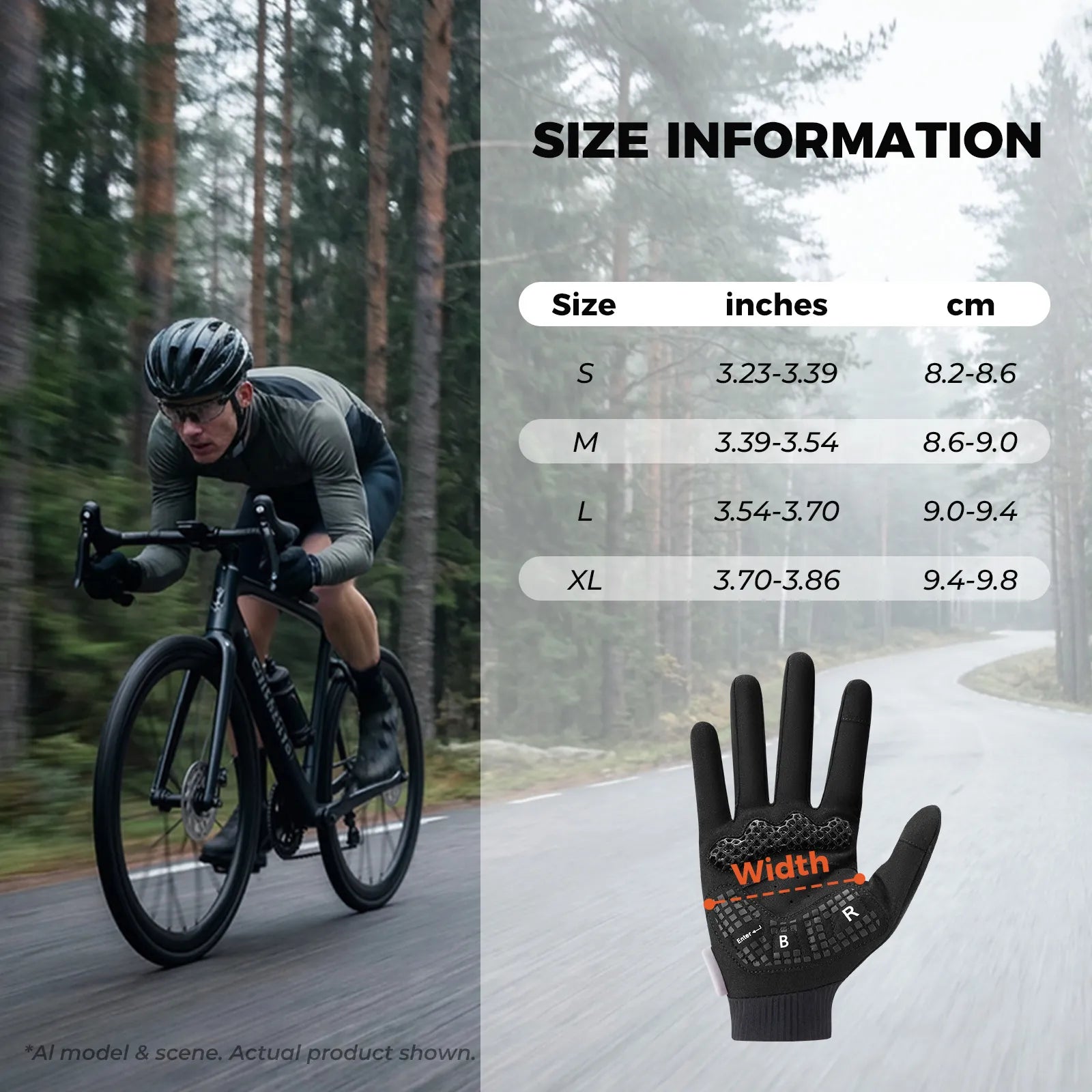 ROCKBROS 3D Padded Full Finger Cycling Gloves with Touchscreen Fingers, SBR Padding, and Anti-Slip Palm