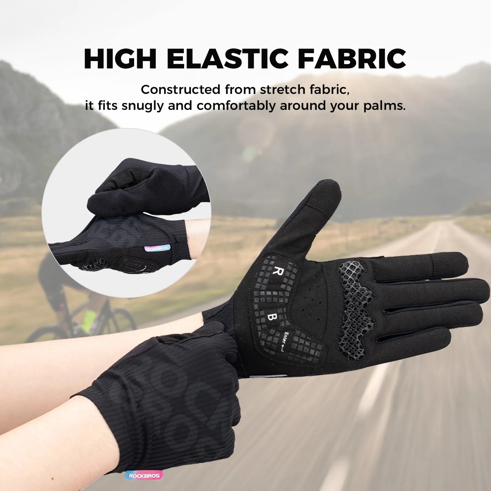 ROCKBROS 3D Padded Full Finger Cycling Gloves with Touchscreen Fingers, SBR Padding, and Anti-Slip Palm