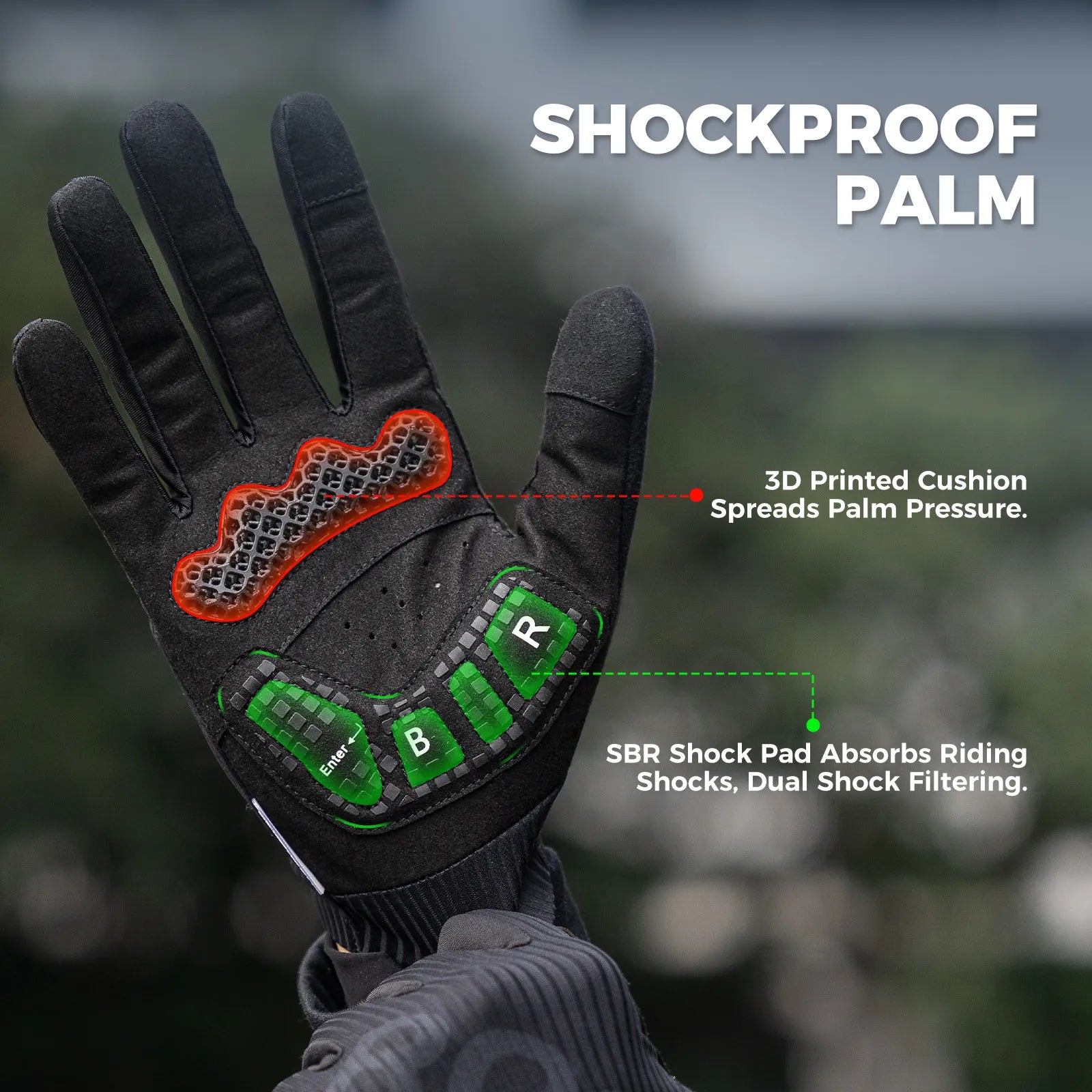 ROCKBROS 3D Padded Full Finger Cycling Gloves with Touchscreen Fingers, SBR Padding, and Anti-Slip Palm