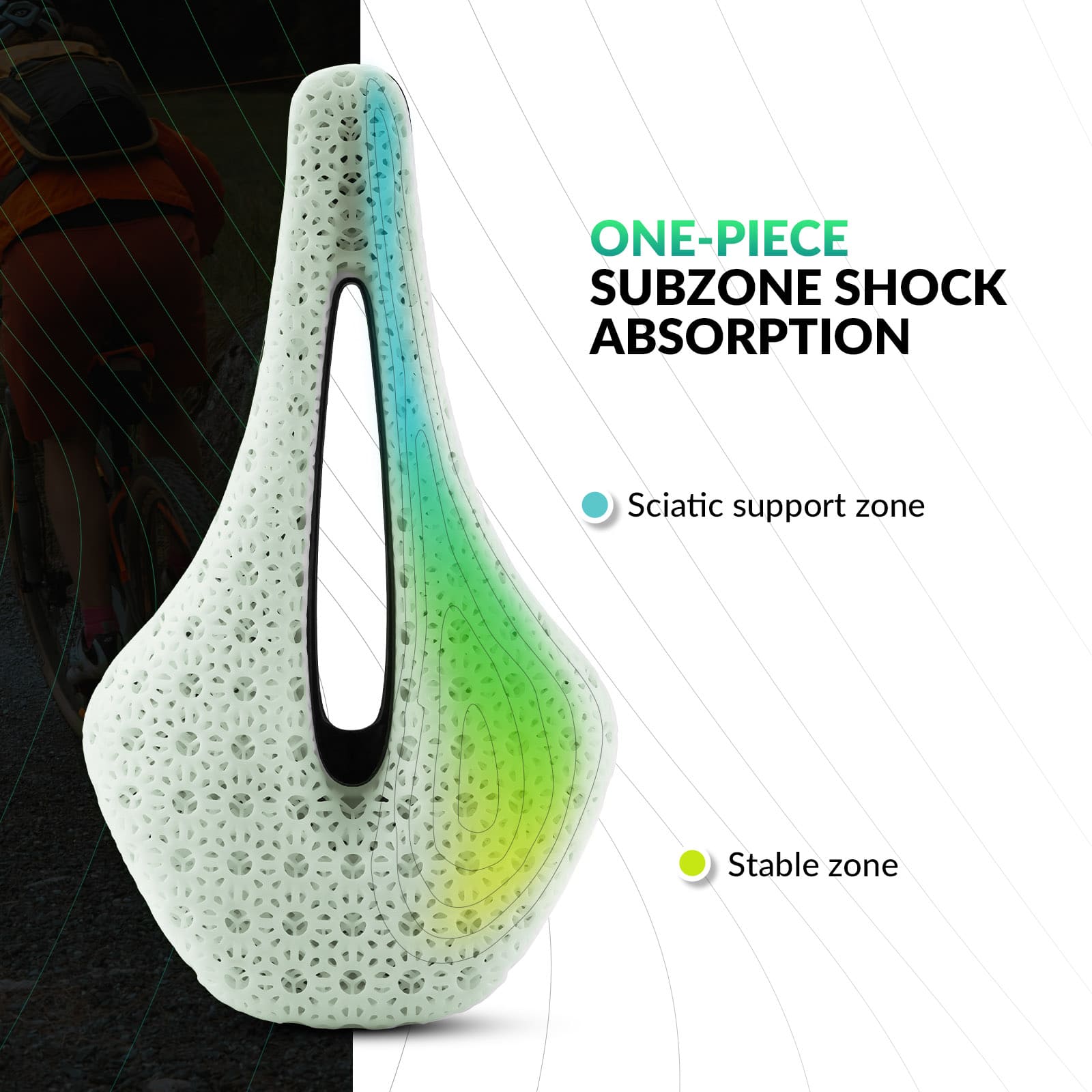 ROCKBROS 3D printed bike saddle with carbon rails lightweight cycling seat
#Color_Green