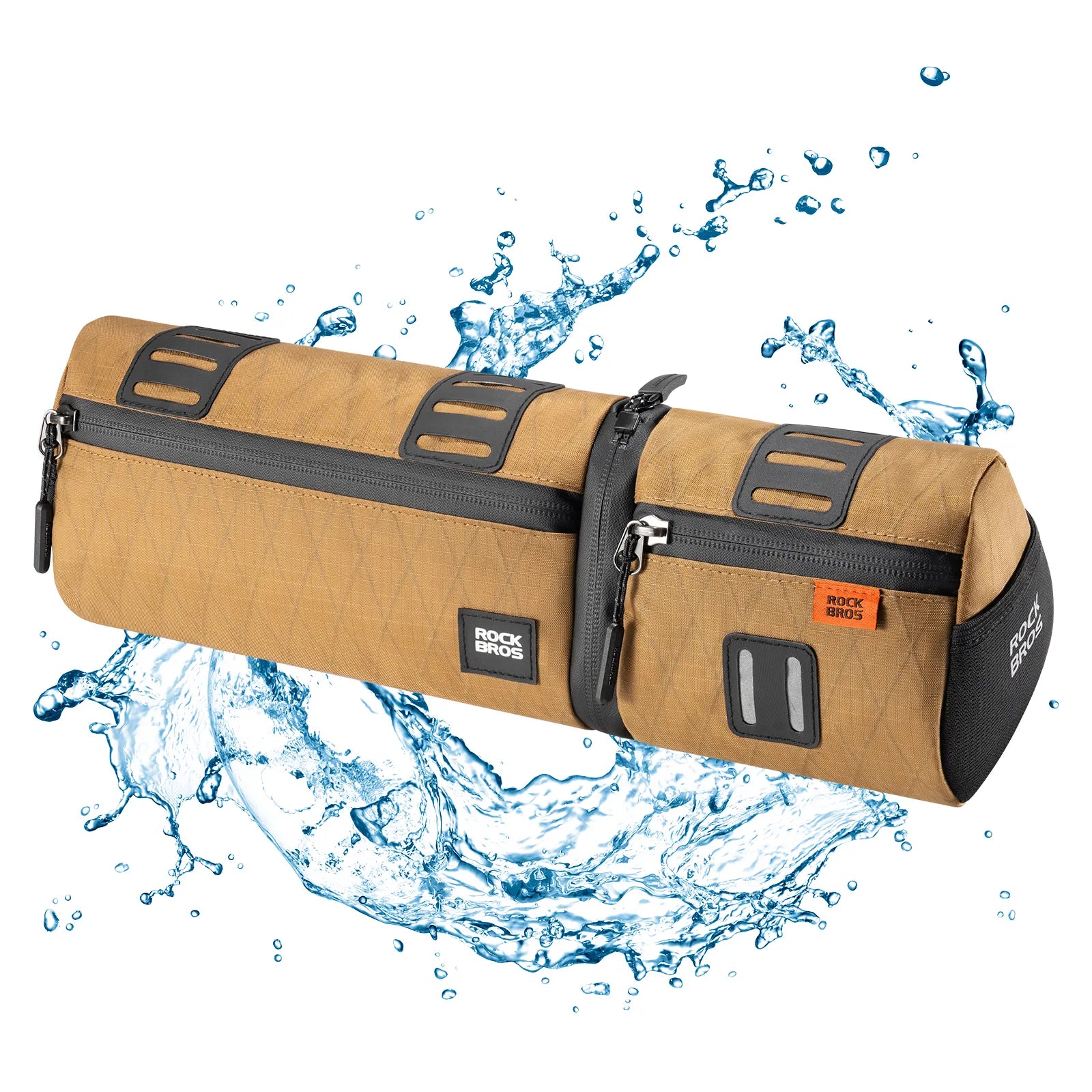 ROCKBROS 4-in-1 convertible bike bag that functions as a handlebar bag, frame bag, saddle bag, and shoulder bag
#Color_Khaki