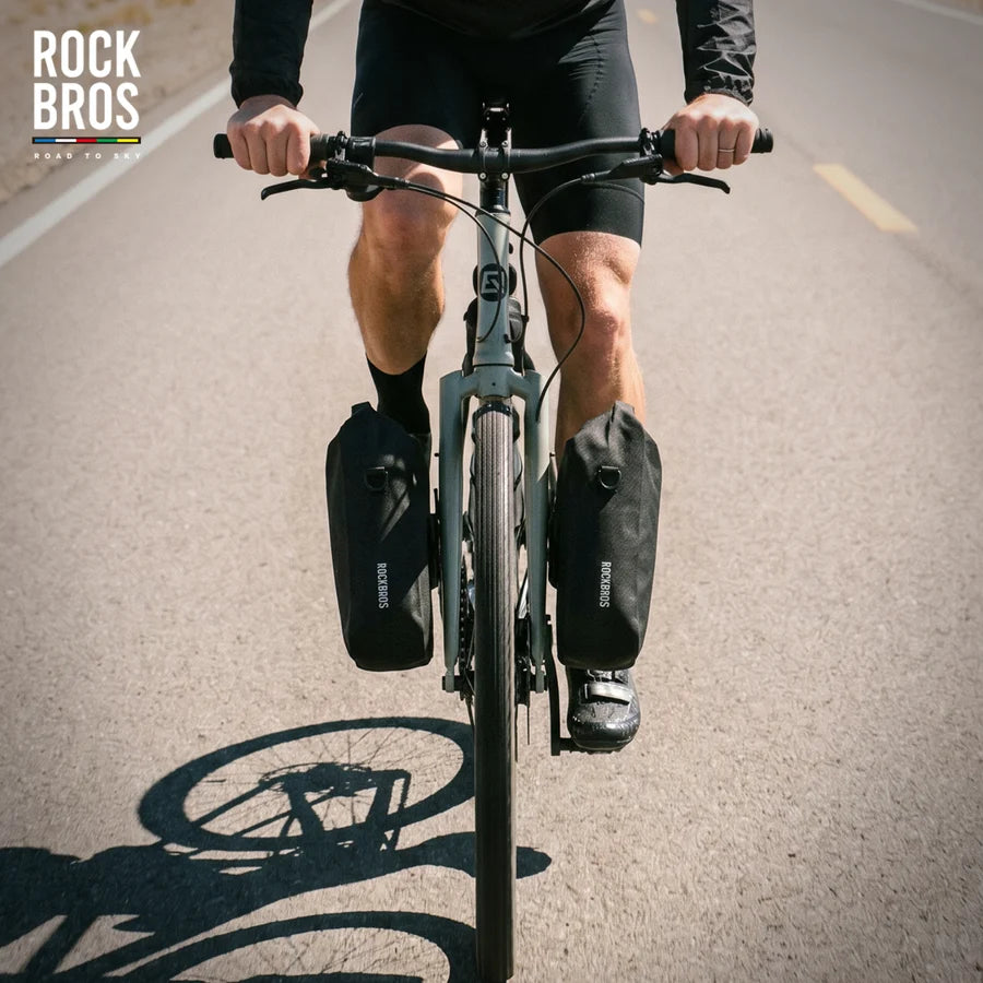 ROCKBROS 4L waterproof bike fork bag with quick-release mount for bikepacking, gravel riding, and outdoor cycling