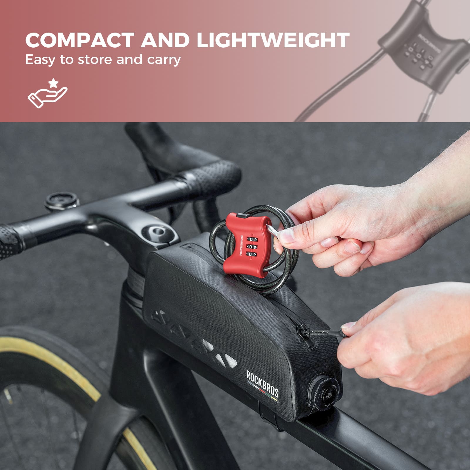 ROCKBROS 5.5mm steel cable bike lock with double loop for cycling anti-theft protection