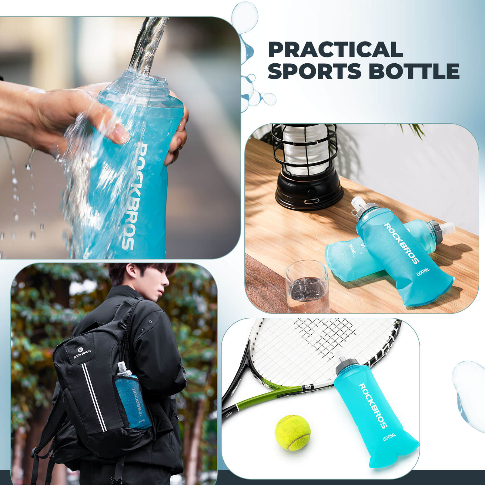 ROCKBROS 500ml foldable water bottle for outdoor cycling, running