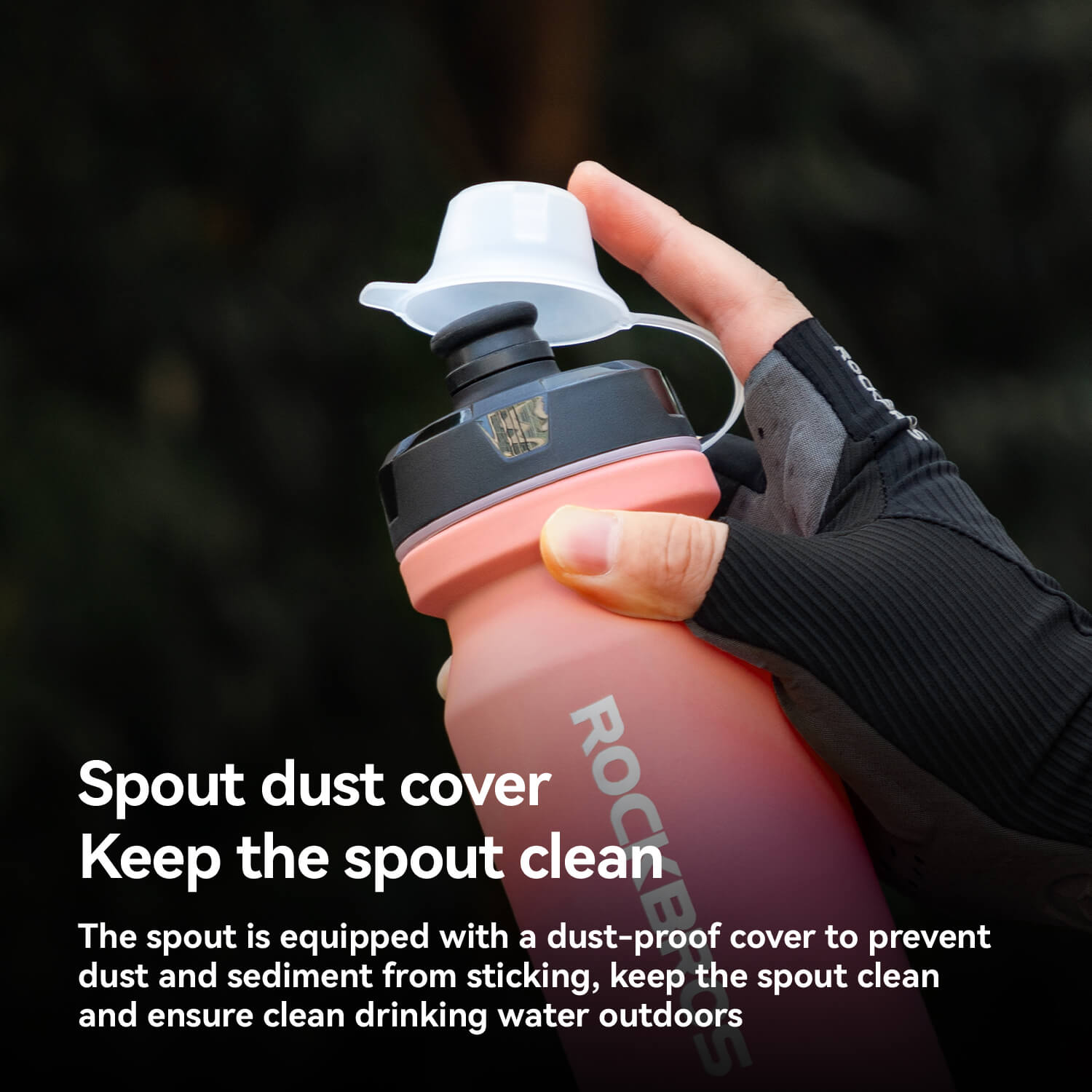 ROCKBROS 600ml bike water bottle with soft skin-feeling grip and pull-top lid