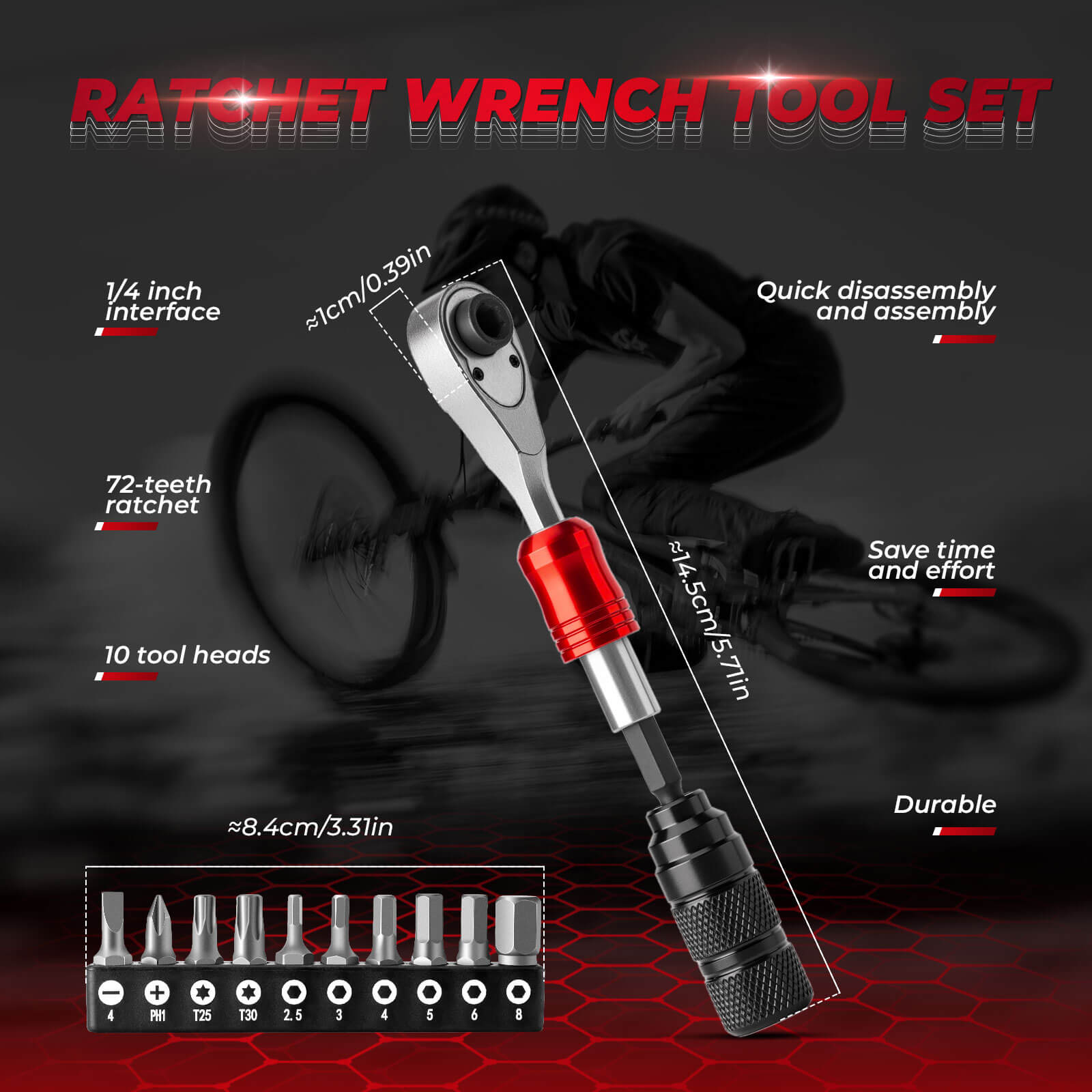 ROCKBROS 72-tooth ratchet wrench tool set with detachable design