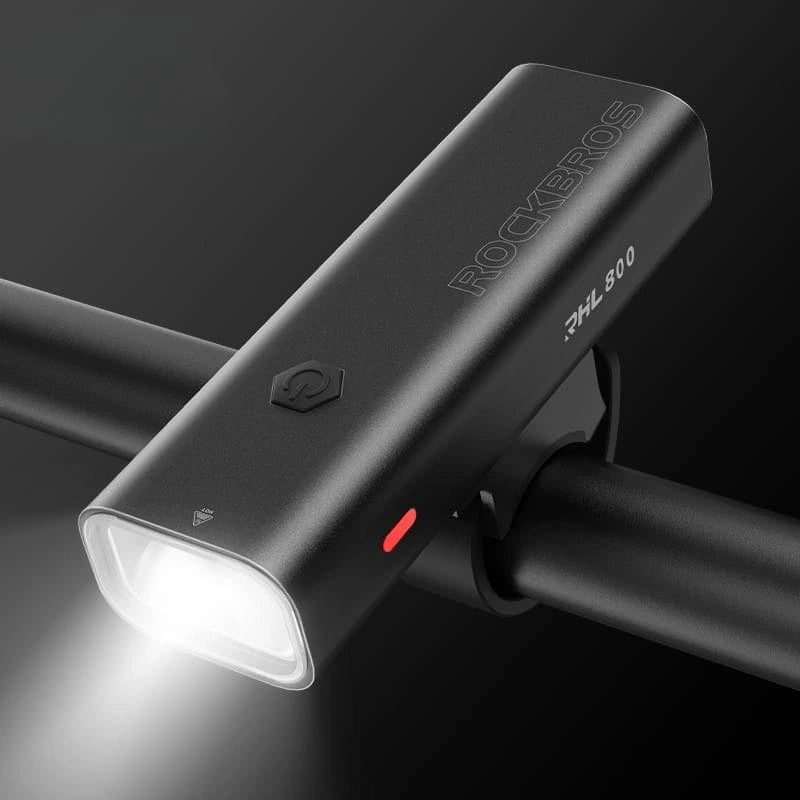 ROCKBROS 800 Lumen Bike Headlight with USB-C Charging, Dual Beam, Aluminum Body, and Waterproof Design