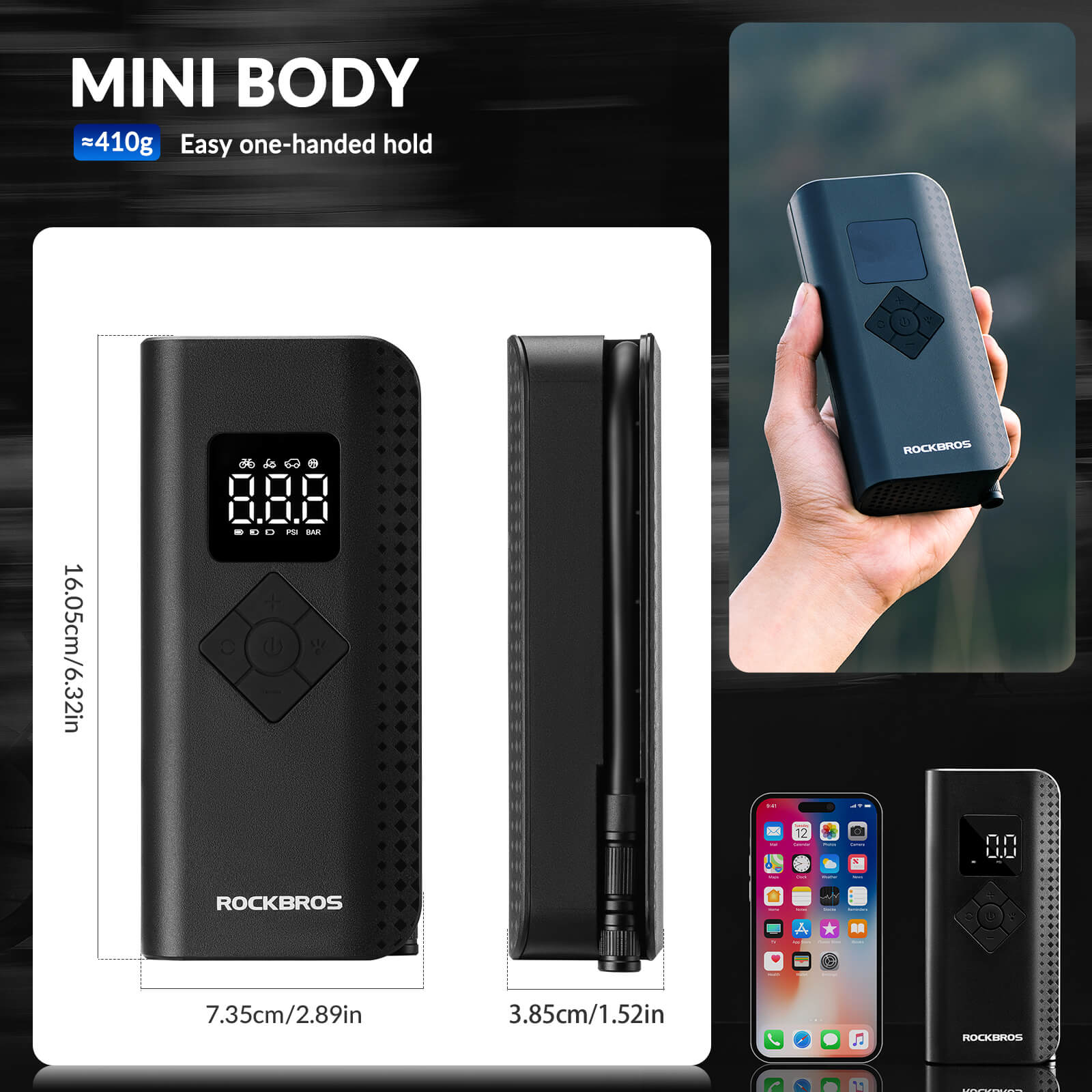 ROCKBROS A13 Mini Electric Air Bike Tire Pump 150PSI for quick inflation