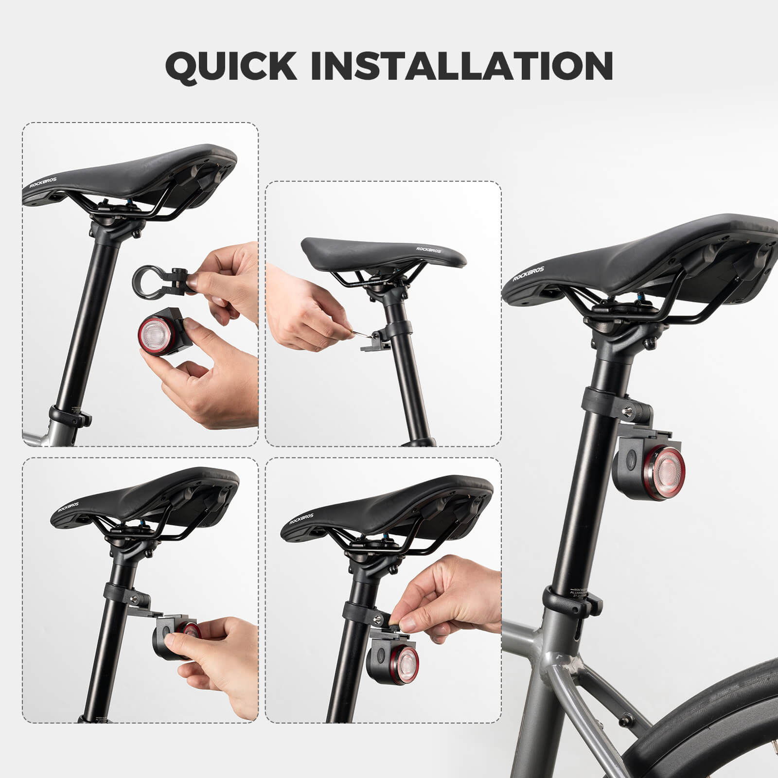 ROCKBROS A8Pro electronic tail light with built-in horn mounted on bicycle