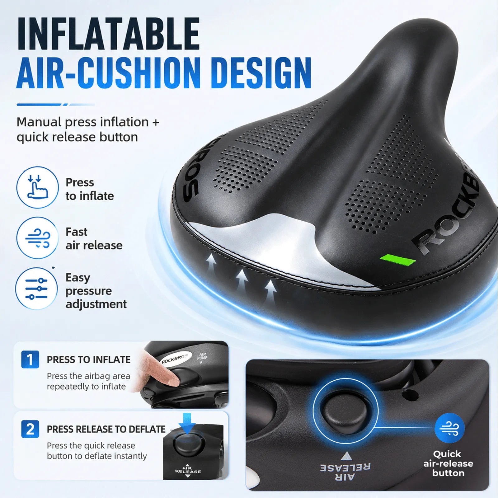 ROCKBROS adjustable air cushion bike saddle for personalized comfort