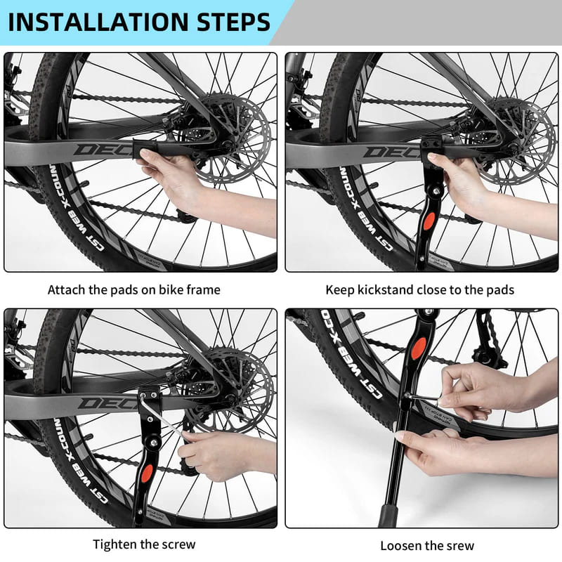 ROCKBROS Thickened Carbon Steel Non-Slip Bike Kickstand with Rubber Pad for Secure Parking