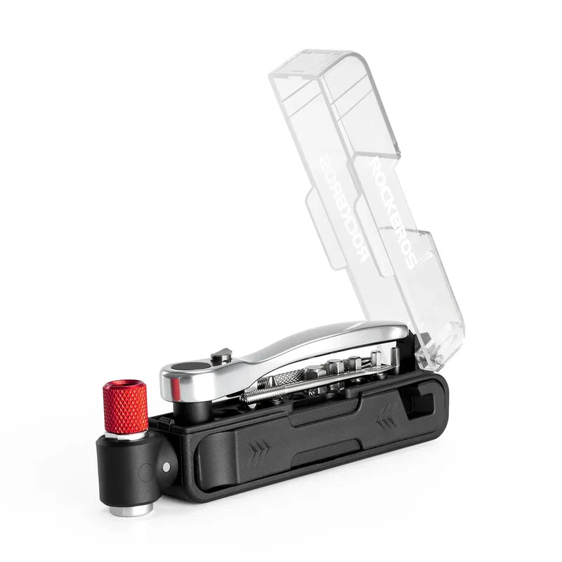 ROCKBROS all-in-one bike repair tool kit with mini ratchet, tire repair tools, and CO2 inflator