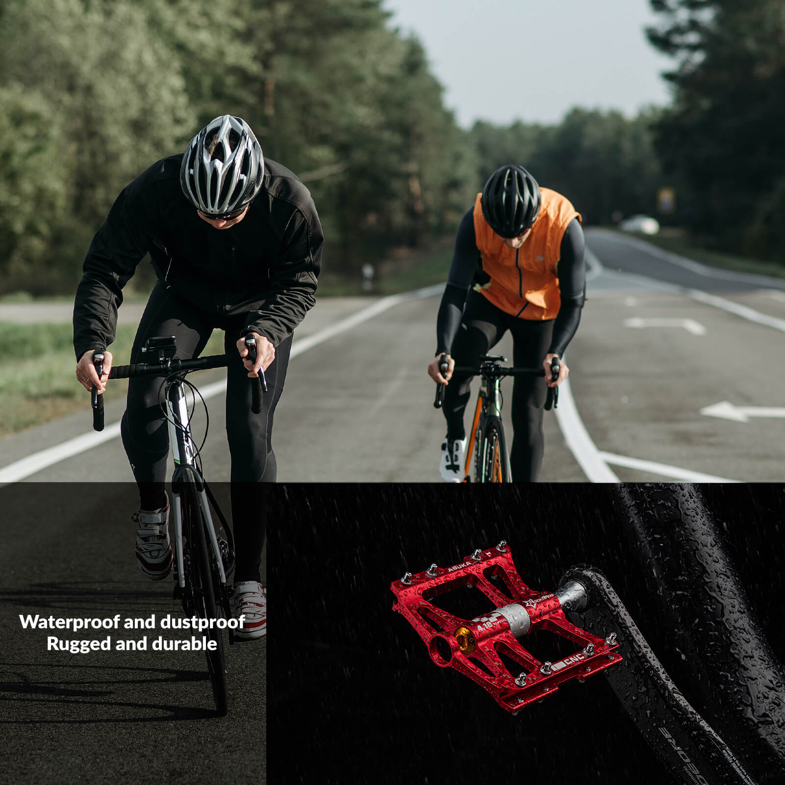 ROCKBROS Aluminum Alloy 4 Bearings Bike Pedals with wide platform, anti-slip studs