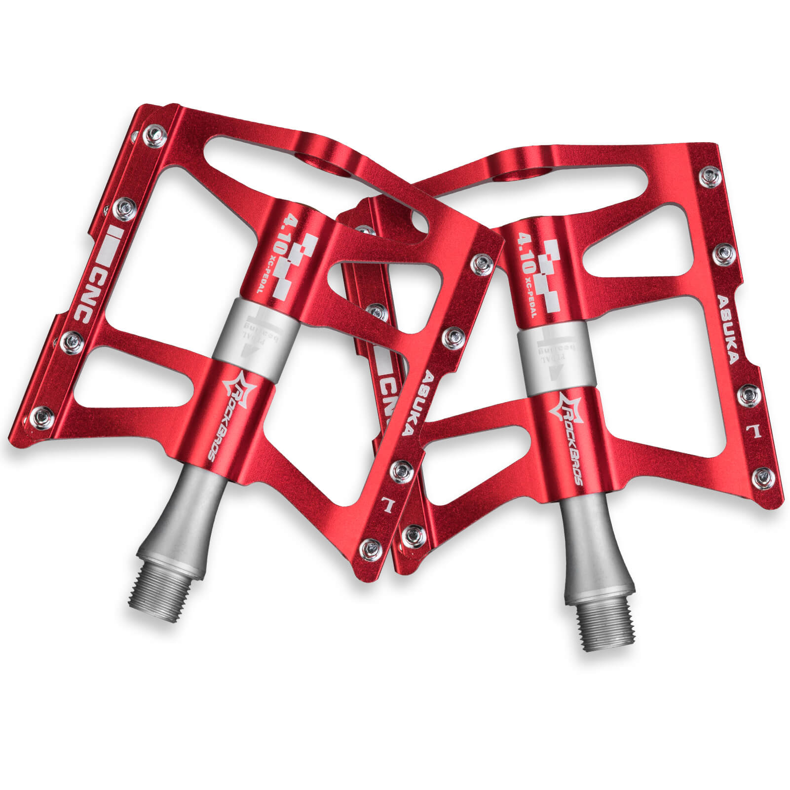 ROCKBROS Aluminum Alloy 4 Bearings Bike Pedals with wide platform, anti-slip studs
#Color_Red