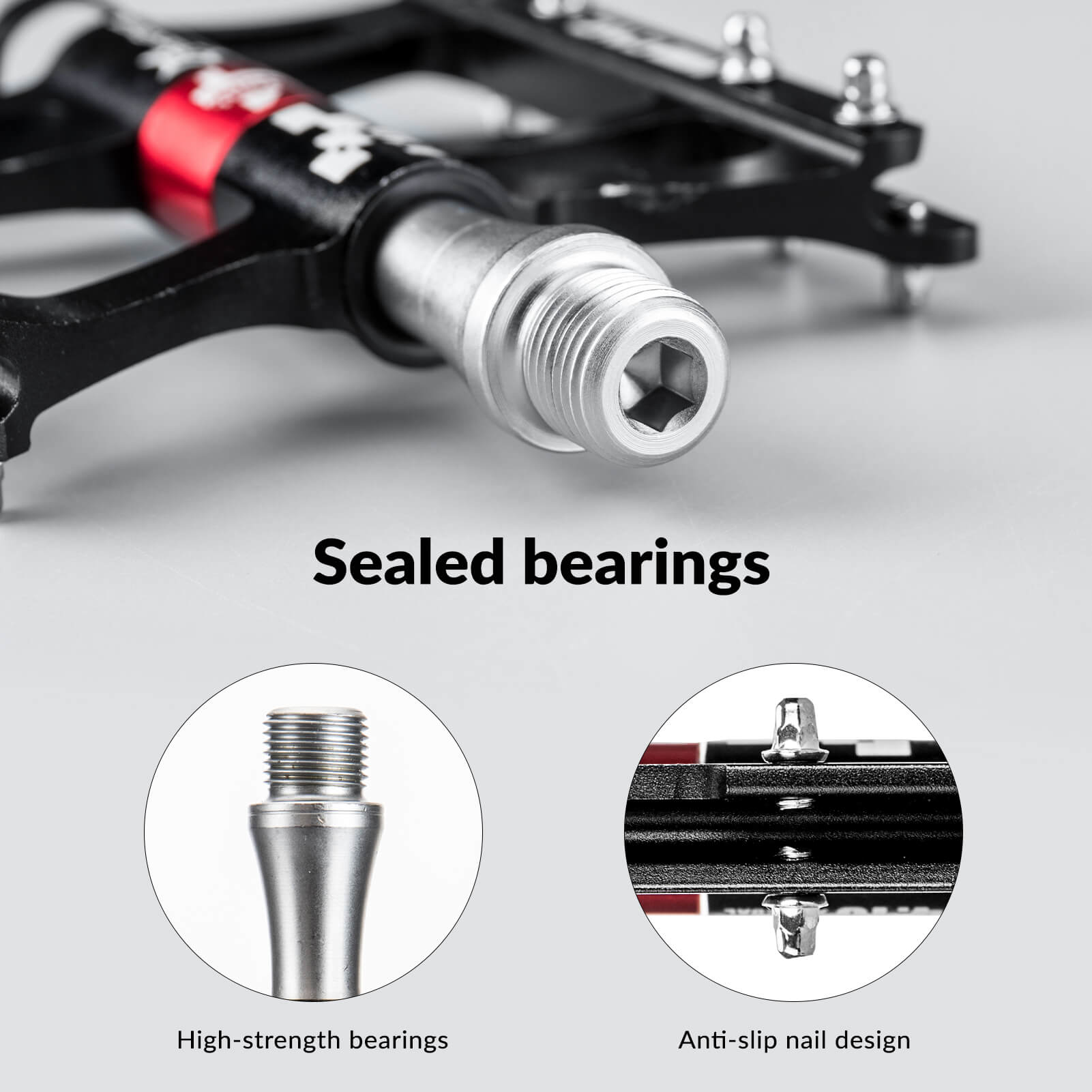 ROCKBROS Aluminum Alloy 4 Bearings Bike Pedals with wide platform, anti-slip studs