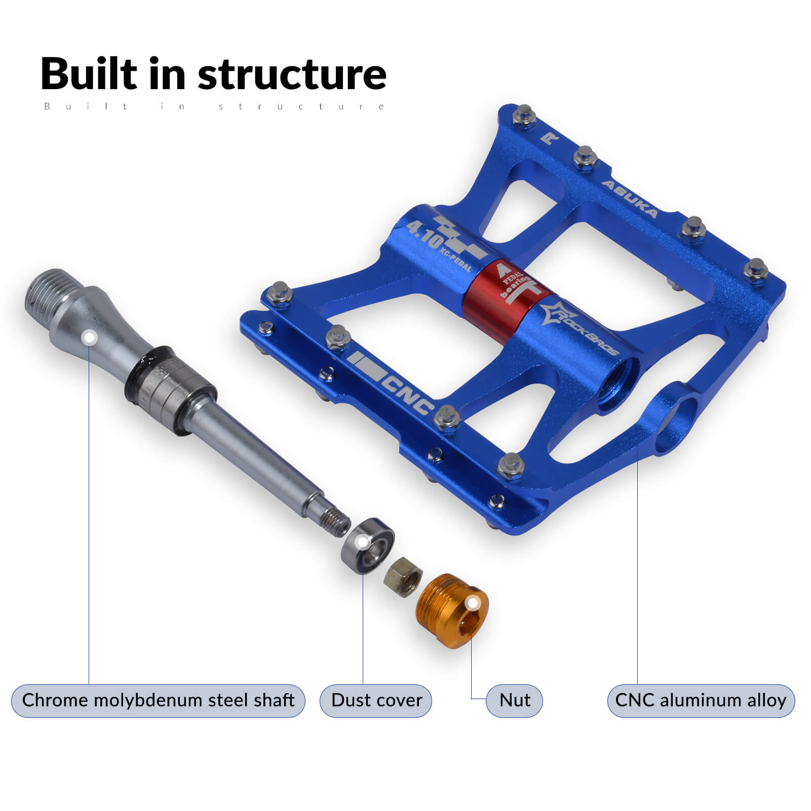 ROCKBROS Aluminum Alloy 4 Bearings Bike Pedals with wide platform, anti-slip studs
