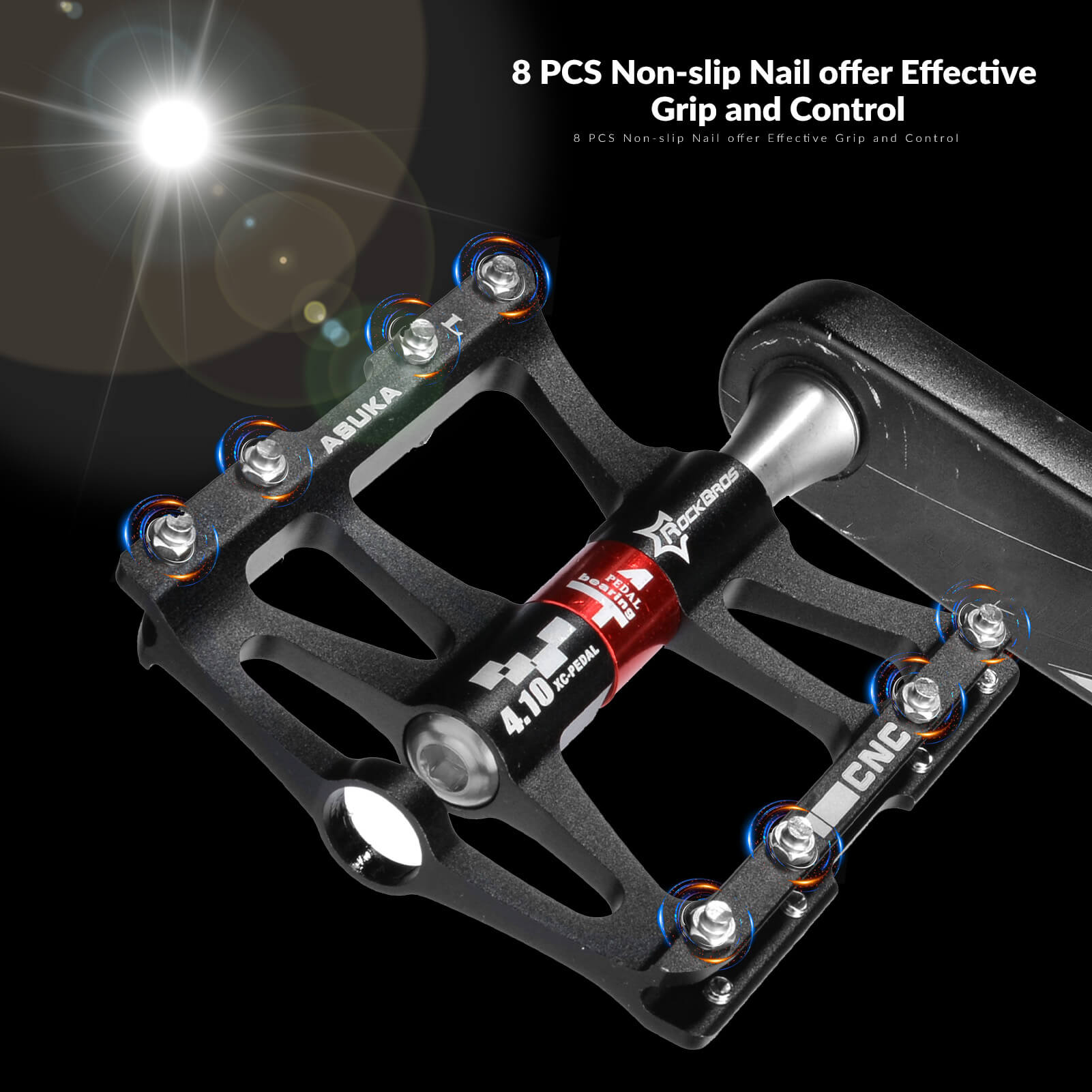 ROCKBROS Aluminum Alloy 4 Bearings Bike Pedals with wide platform, anti-slip studs