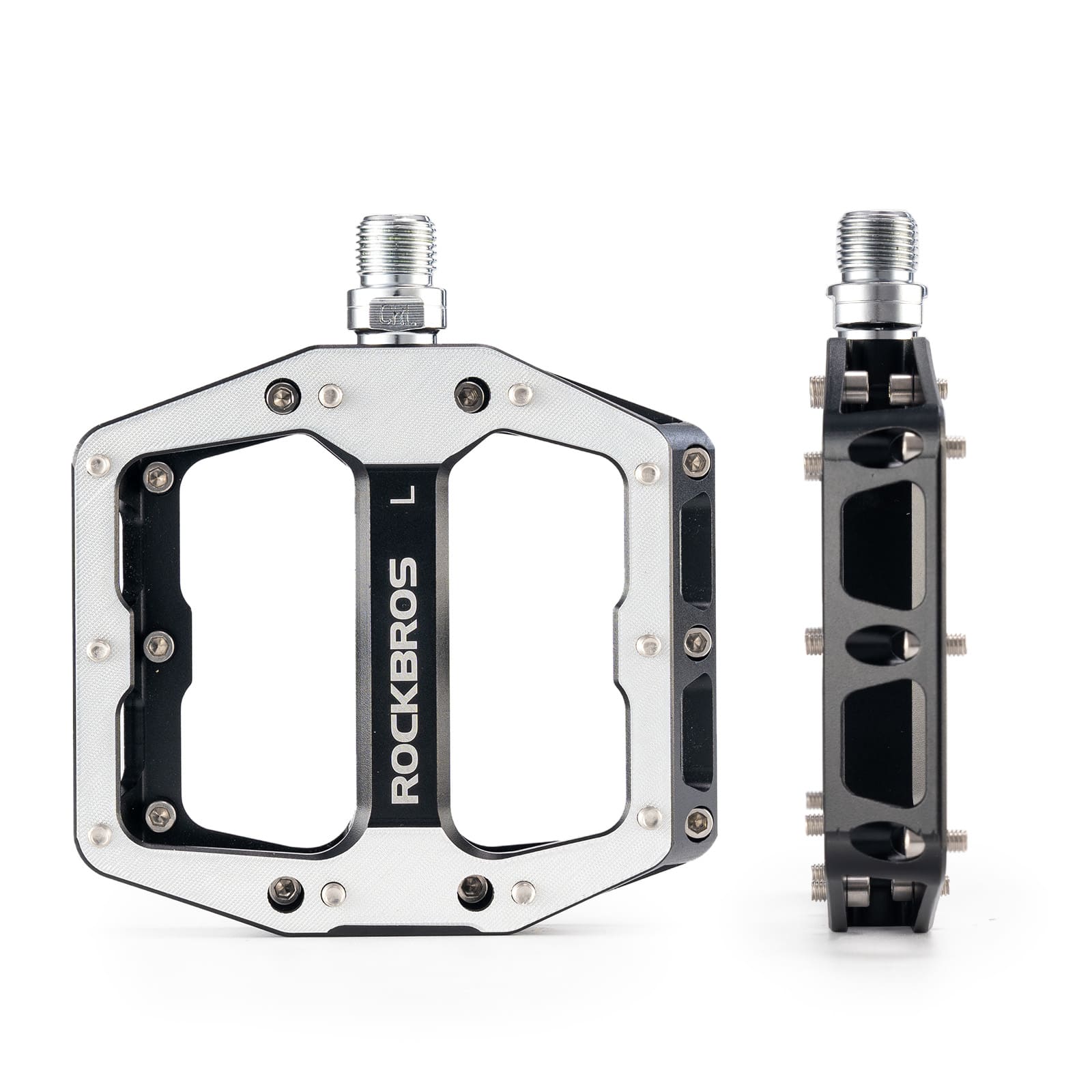 ROCKBROS aluminum alloy downhill bike pedals with wide platform and anti-slip pins for MTB riding
#Color_Black