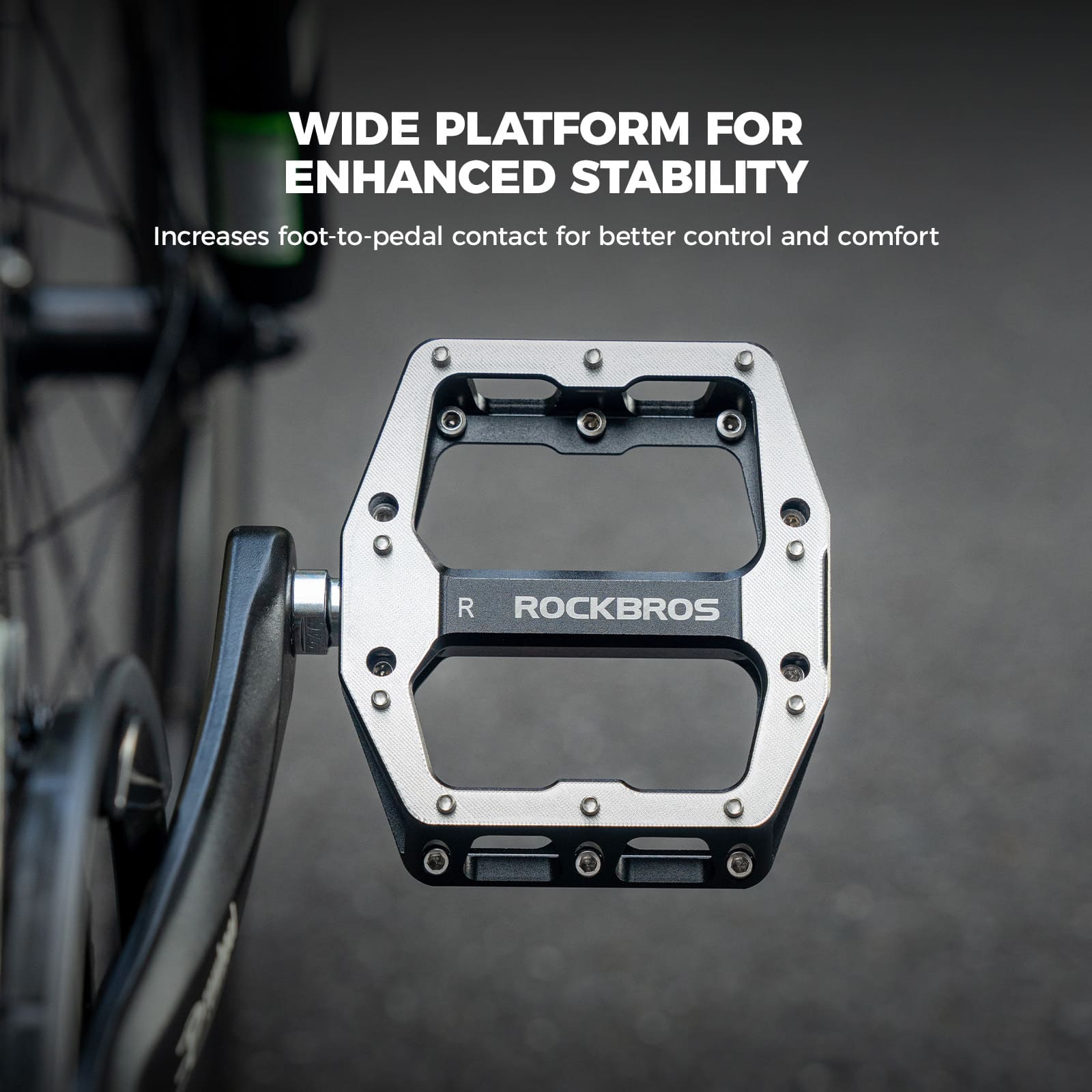 ROCKBROS aluminum alloy downhill bike pedals with wide platform and anti-slip pins for MTB riding
#Color_Black