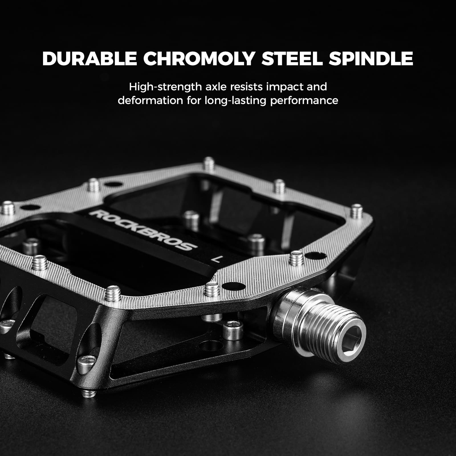 ROCKBROS aluminum alloy downhill bike pedals with wide platform and anti-slip pins for MTB riding
#Color_Black