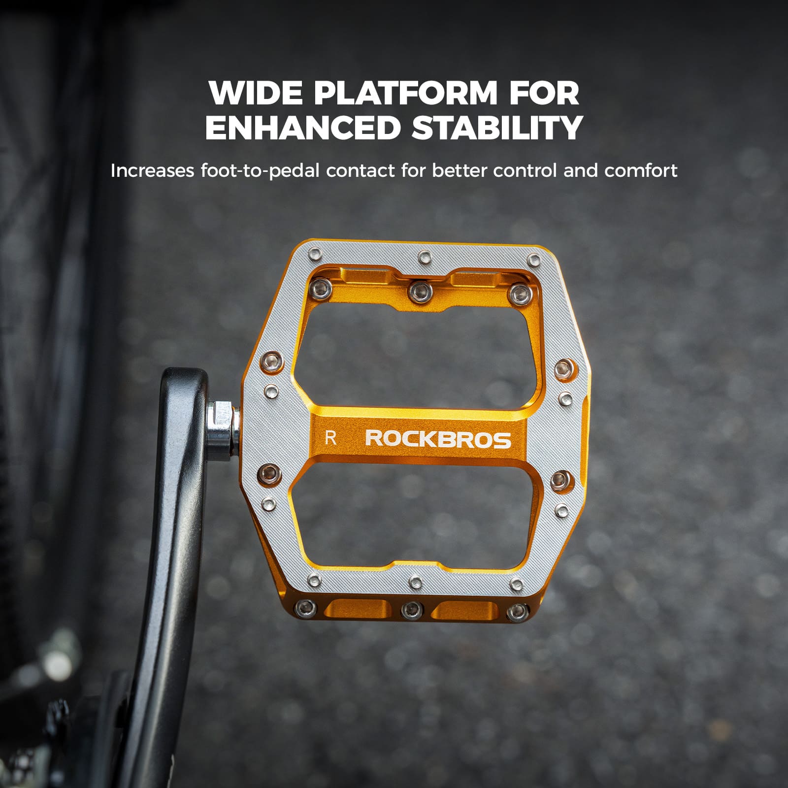 ROCKBROS aluminum alloy downhill bike pedals with wide platform and anti-slip pins for MTB riding
#Color_Gold