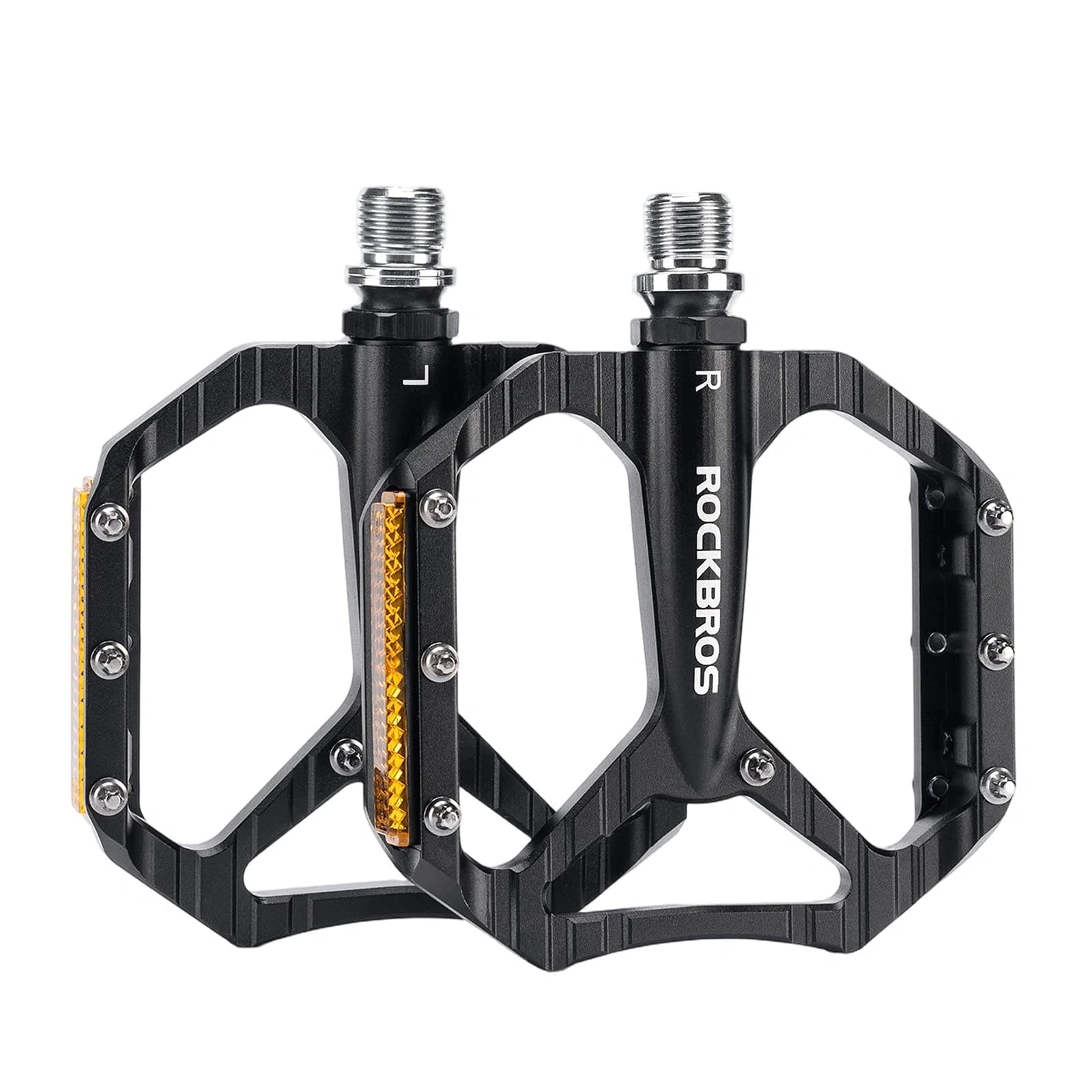 ROCKBROS Aluminum Alloy Lightweight Reflective Bike Pedals with Anti-Slip Studs and Cr-Mo Steel Axle
#Color_Black